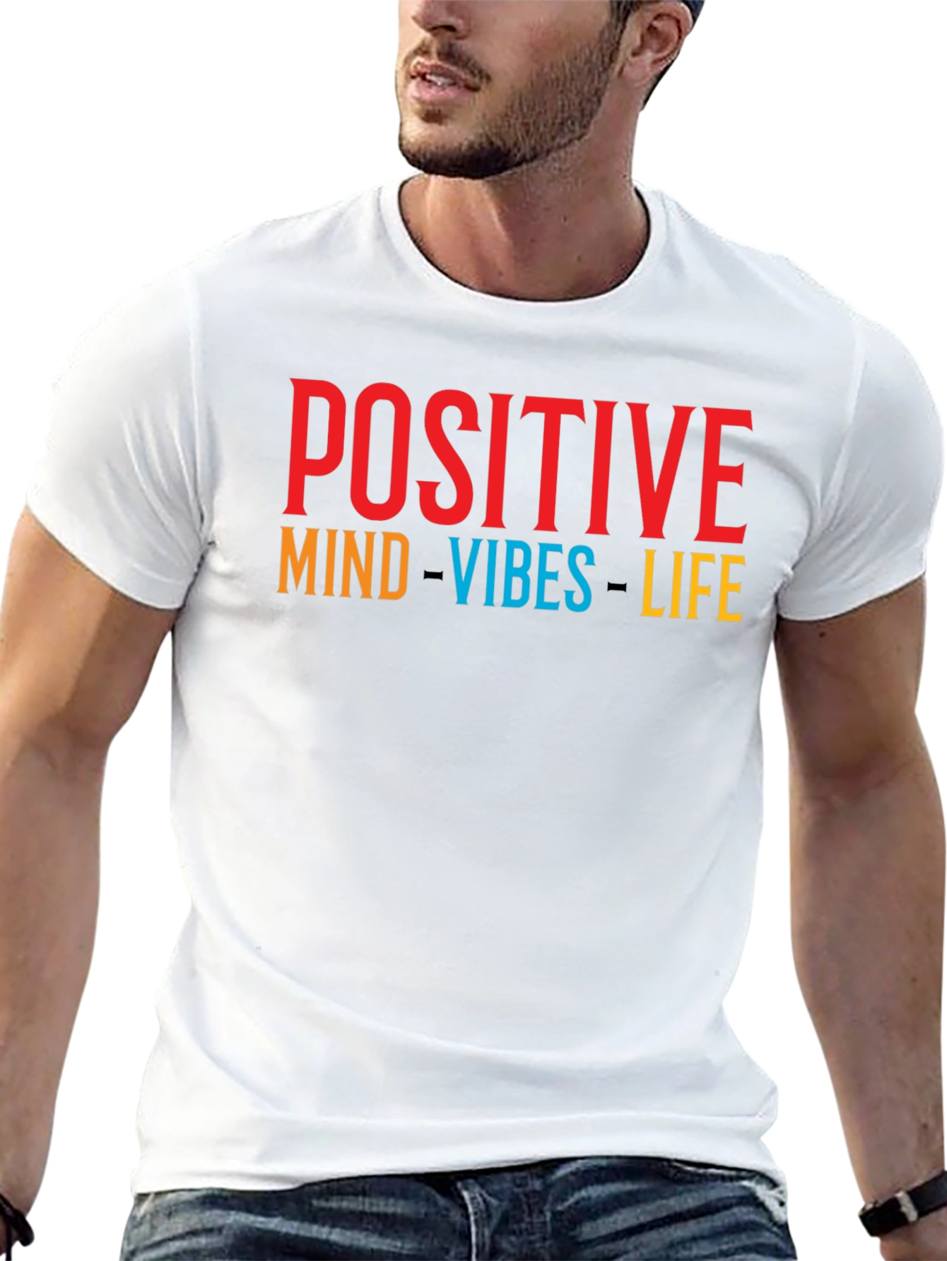 Black Positive Vibes T-Shirt - Graphic Print Crew Neck Tee view 13