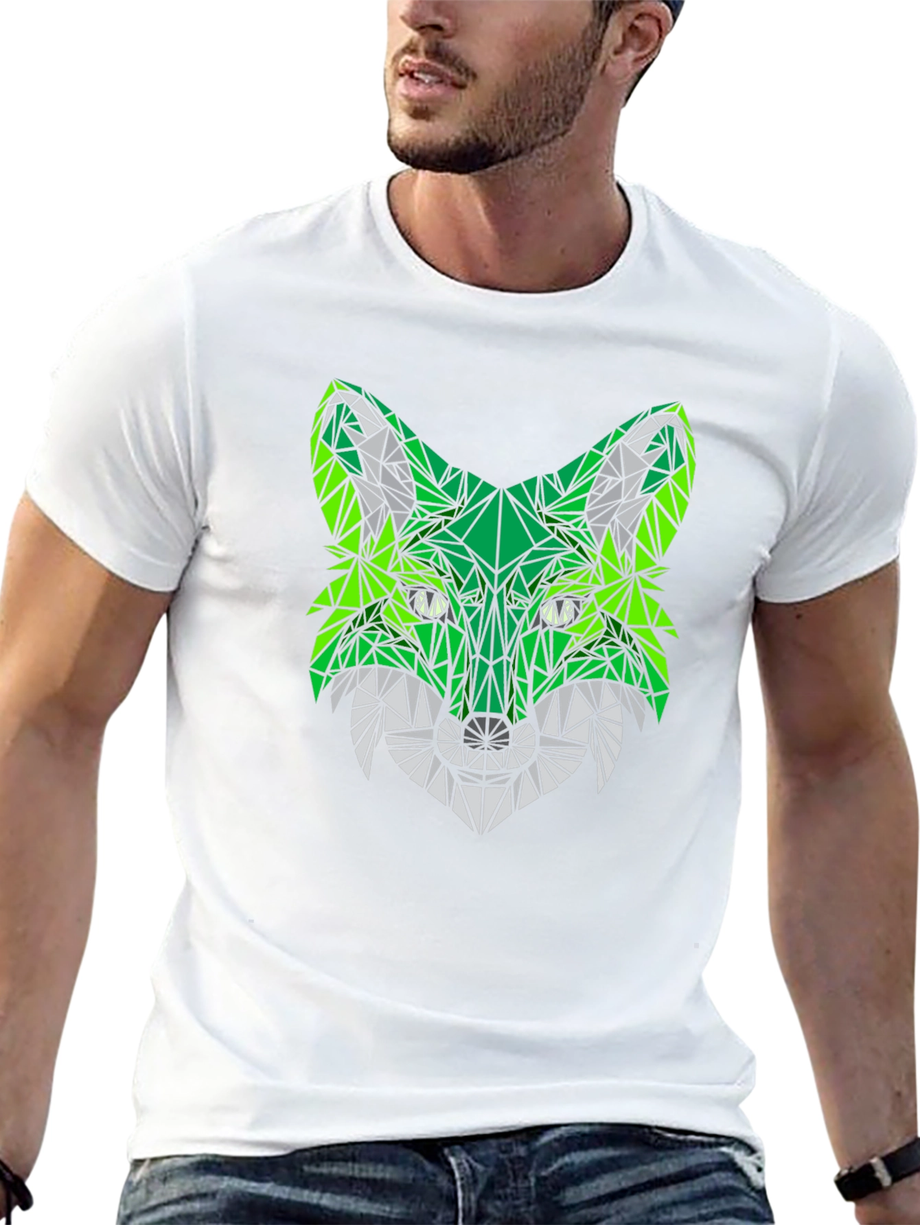 Black Geometric Fox Head Black T-Shirt view 13