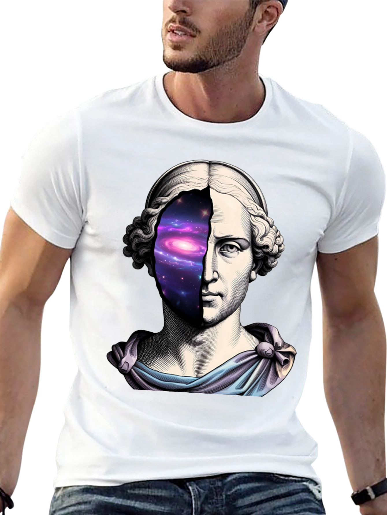 Black Galaxy Bust T-Shirt - Cosmic Artistic Tee view 13