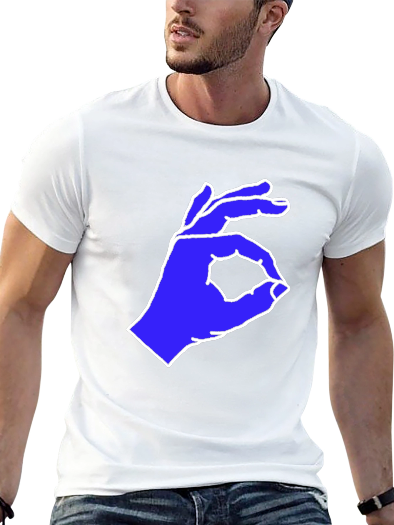 Black Black T-Shirt with Blue Hand Gesture Graphic view 13