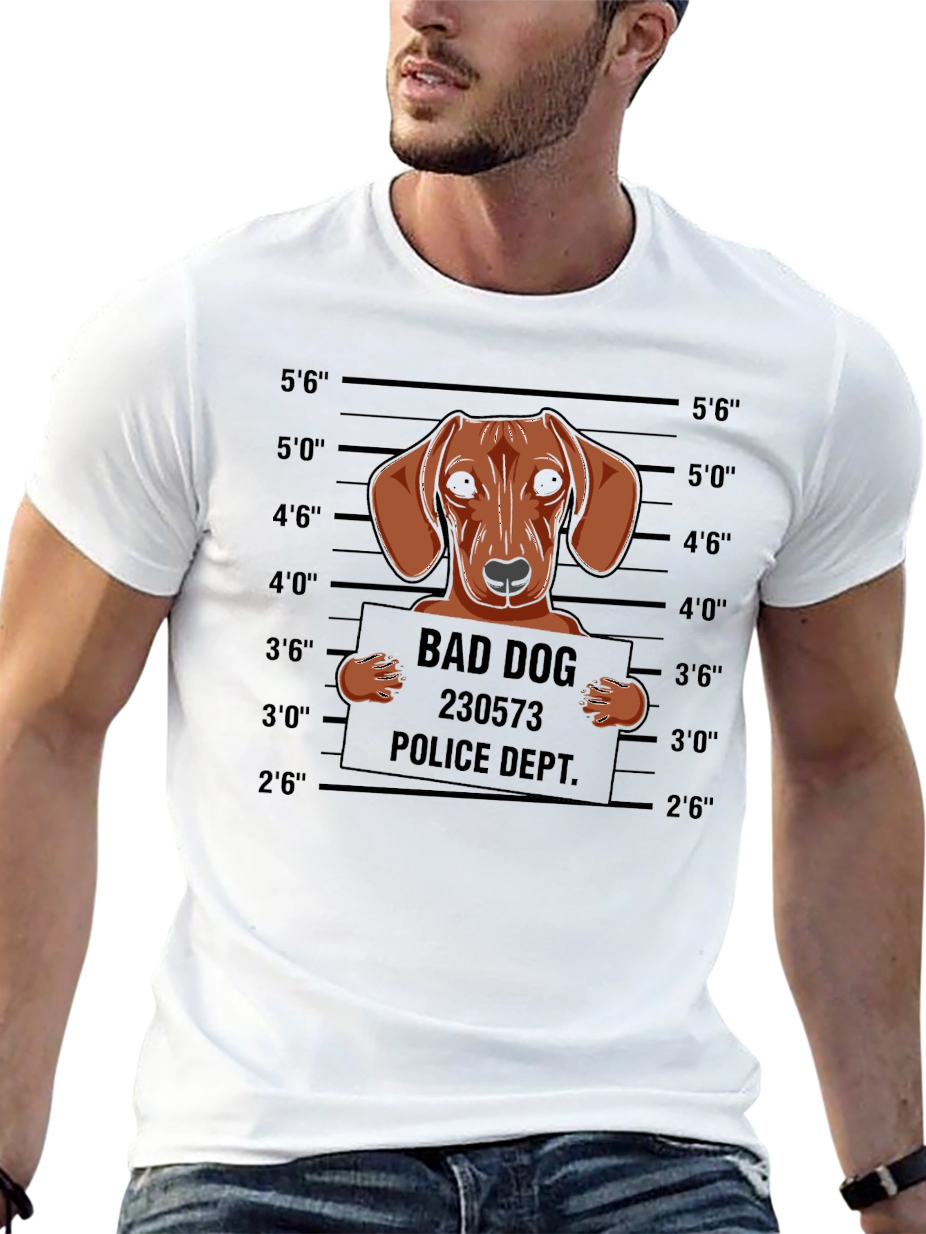 Black Bad Dog Mugshot T-Shirt Funny Canine Tee view 13
