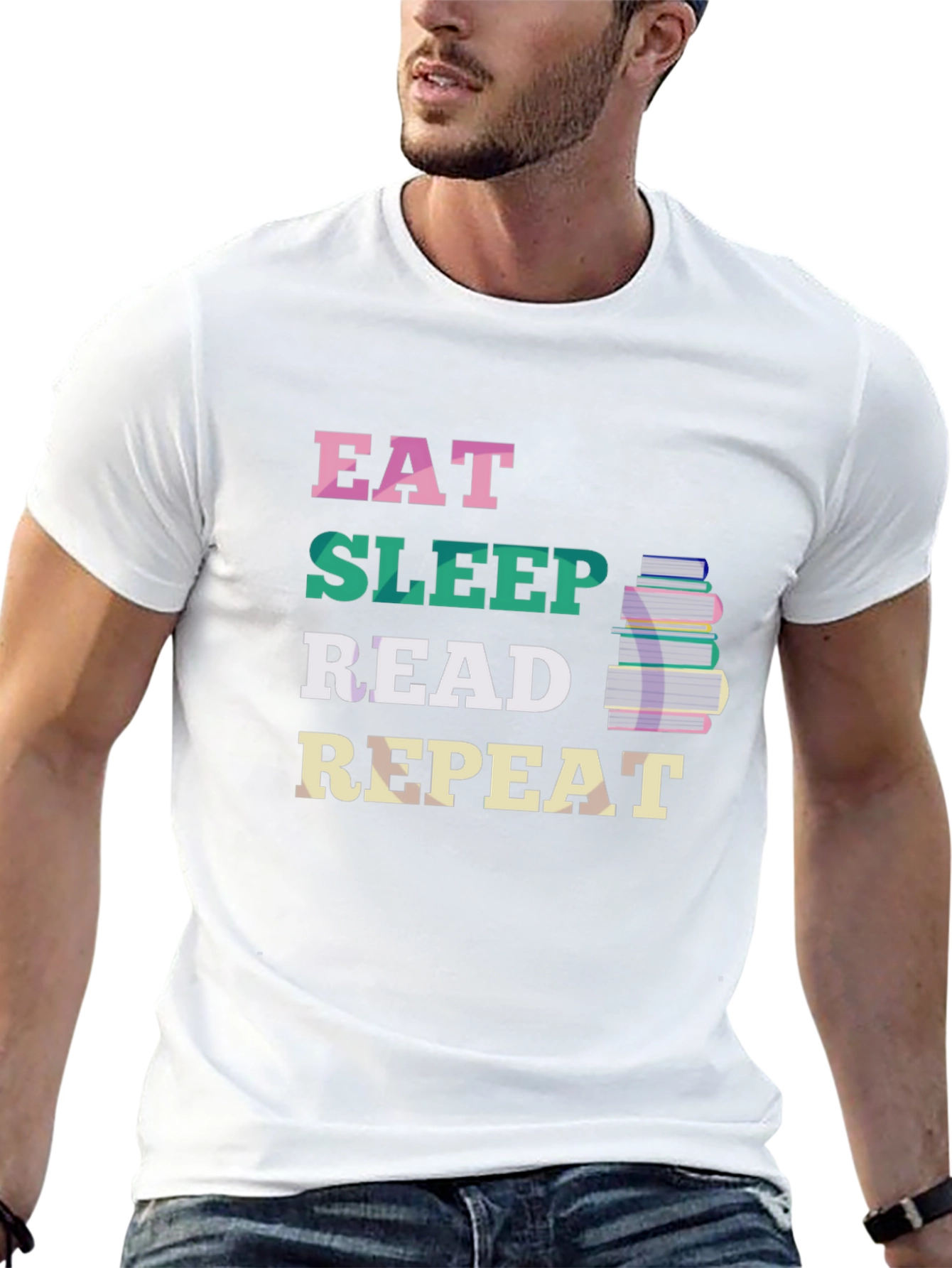 Black Eat Sleep Read Repeat T-Shirt - Book Lover Tee view 13