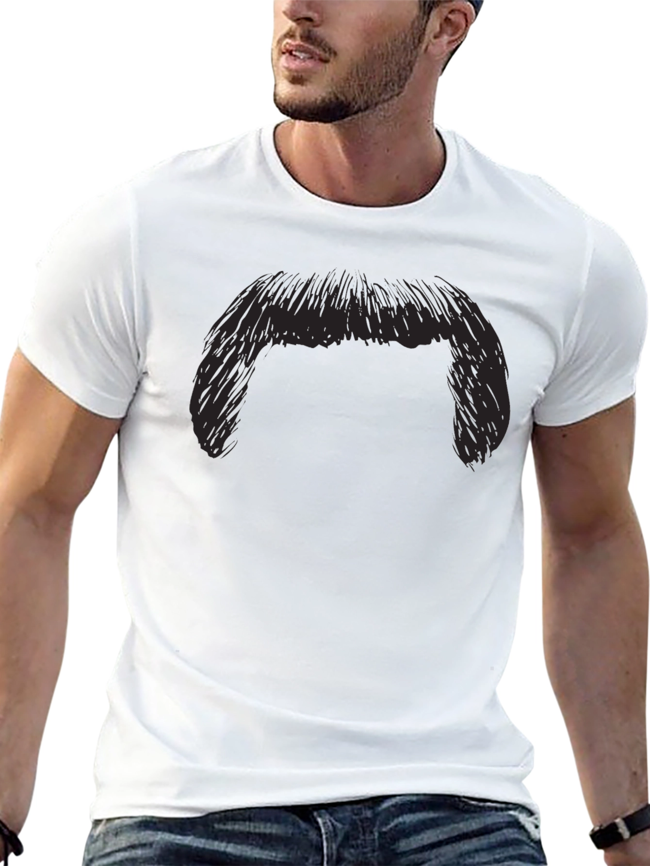 Black Funny Moustache Graphic Black T-Shirt view 13