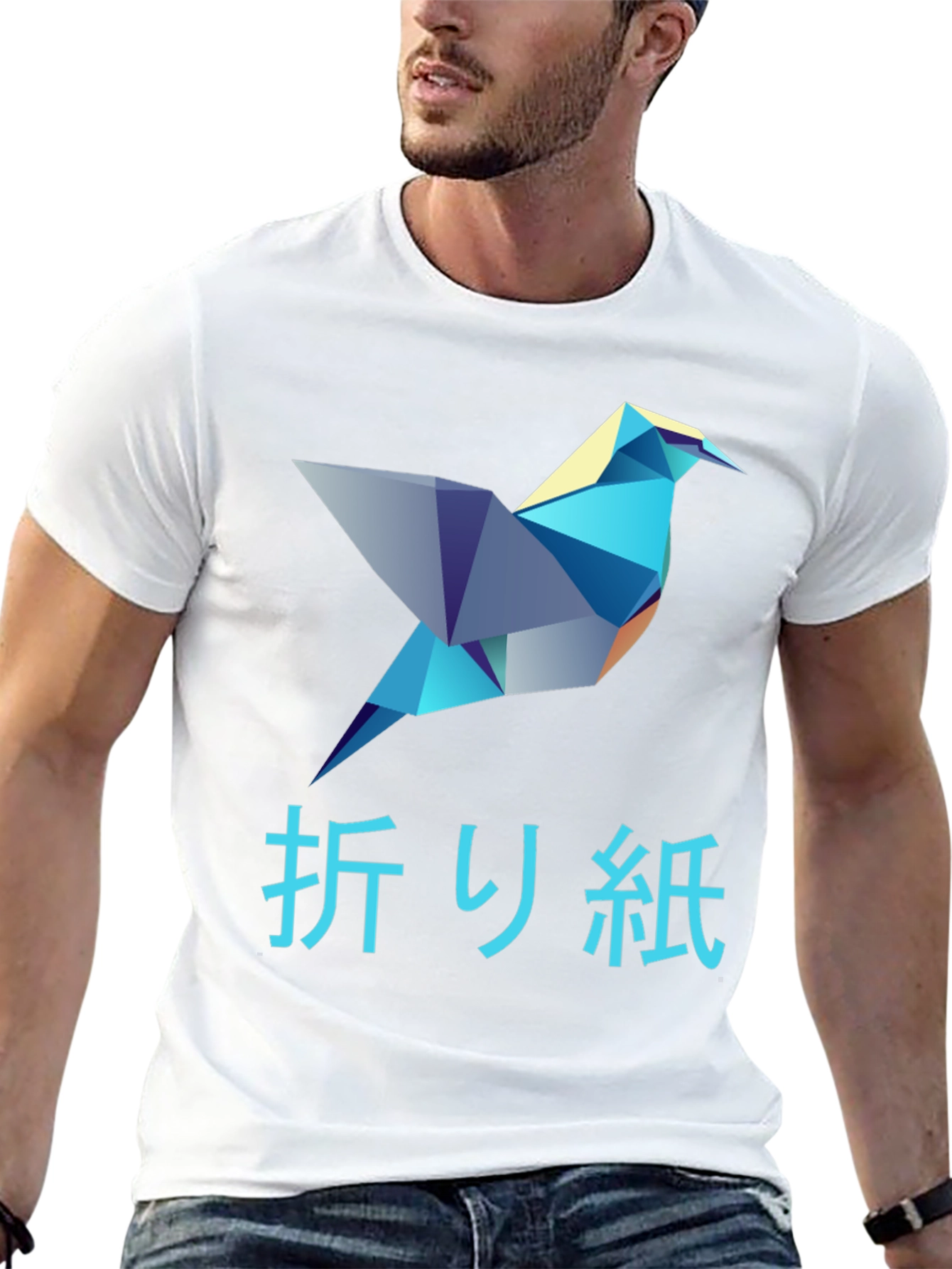 Black Origami Bird Graphic T-Shirt - Stylish Men's Tee view 13