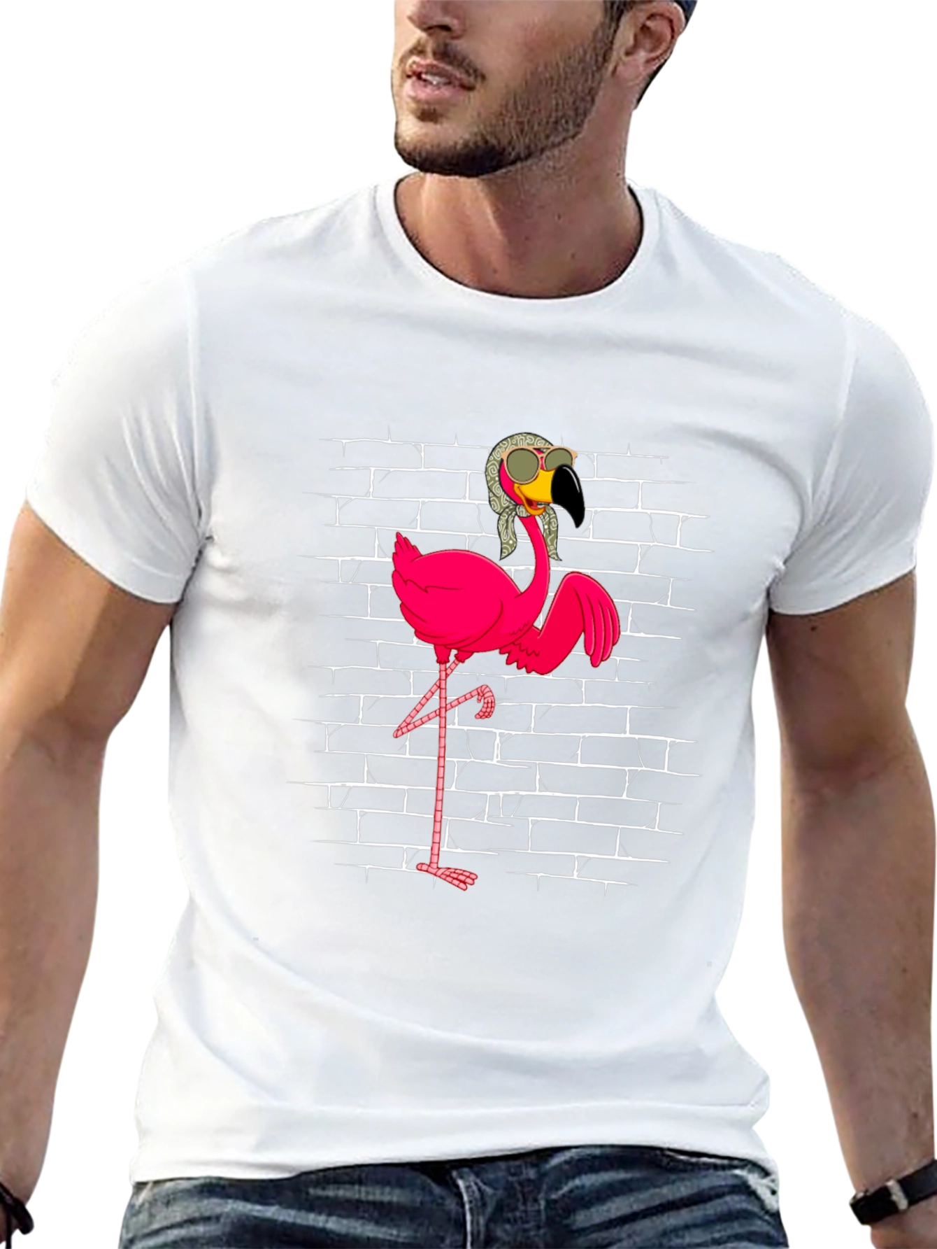 Black Flamingo with Shades T-Shirt - Black view 13