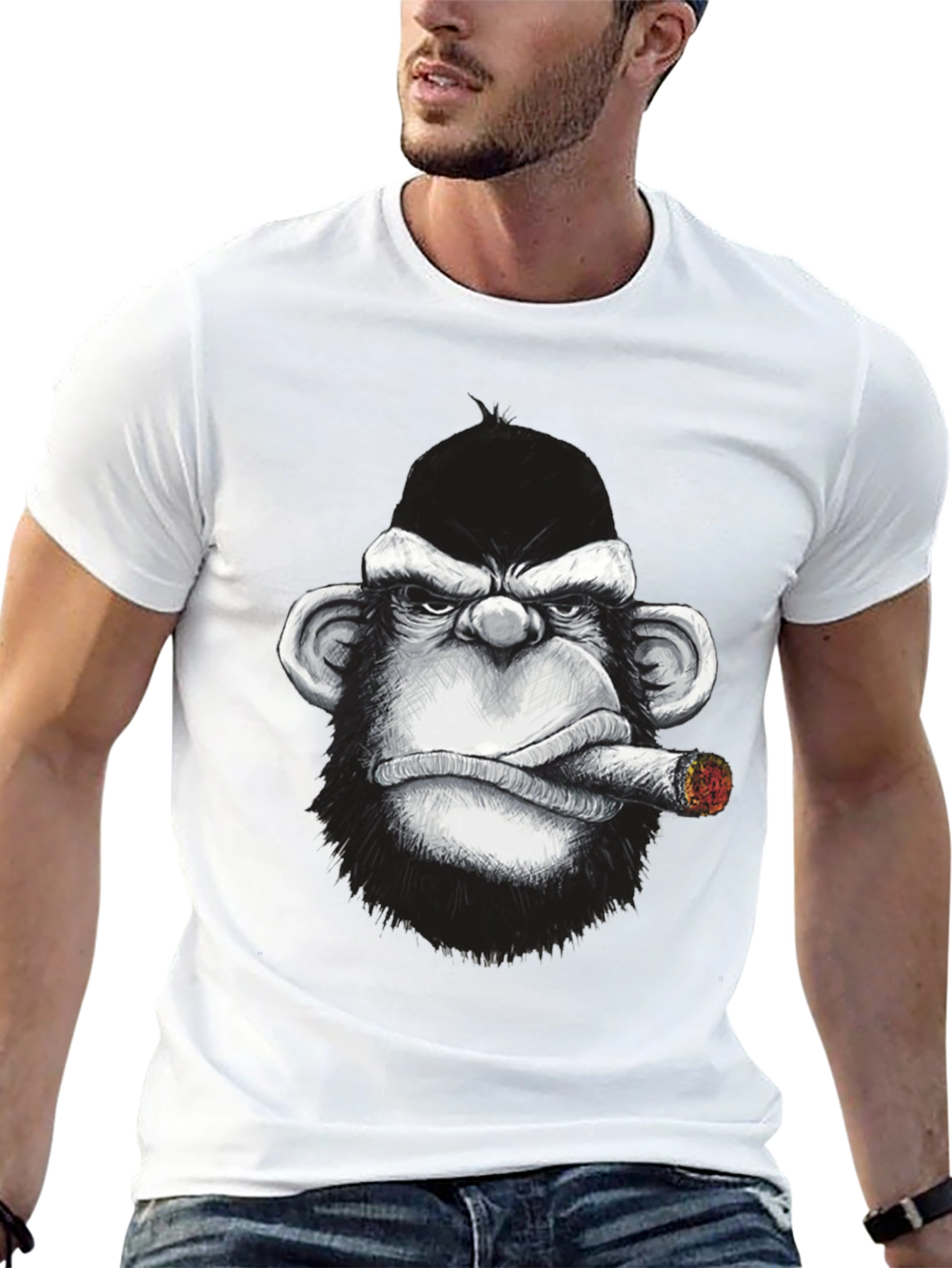 Black Cool Monkey Cigar Graphic Tee - Black Cotton view 13