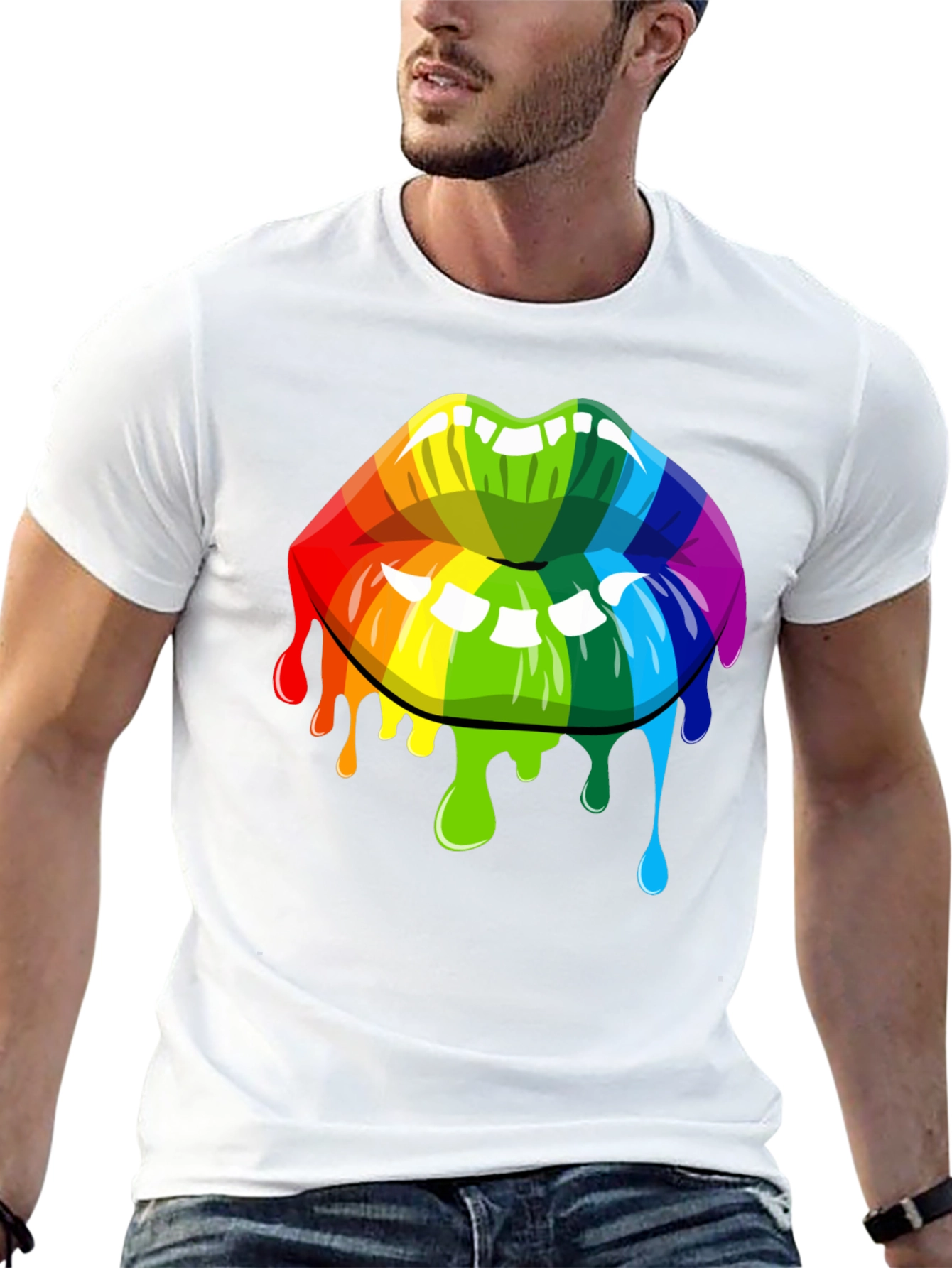 Black Rainbow Lips Graphic Tee - Unisex Black T-Shirt view 13