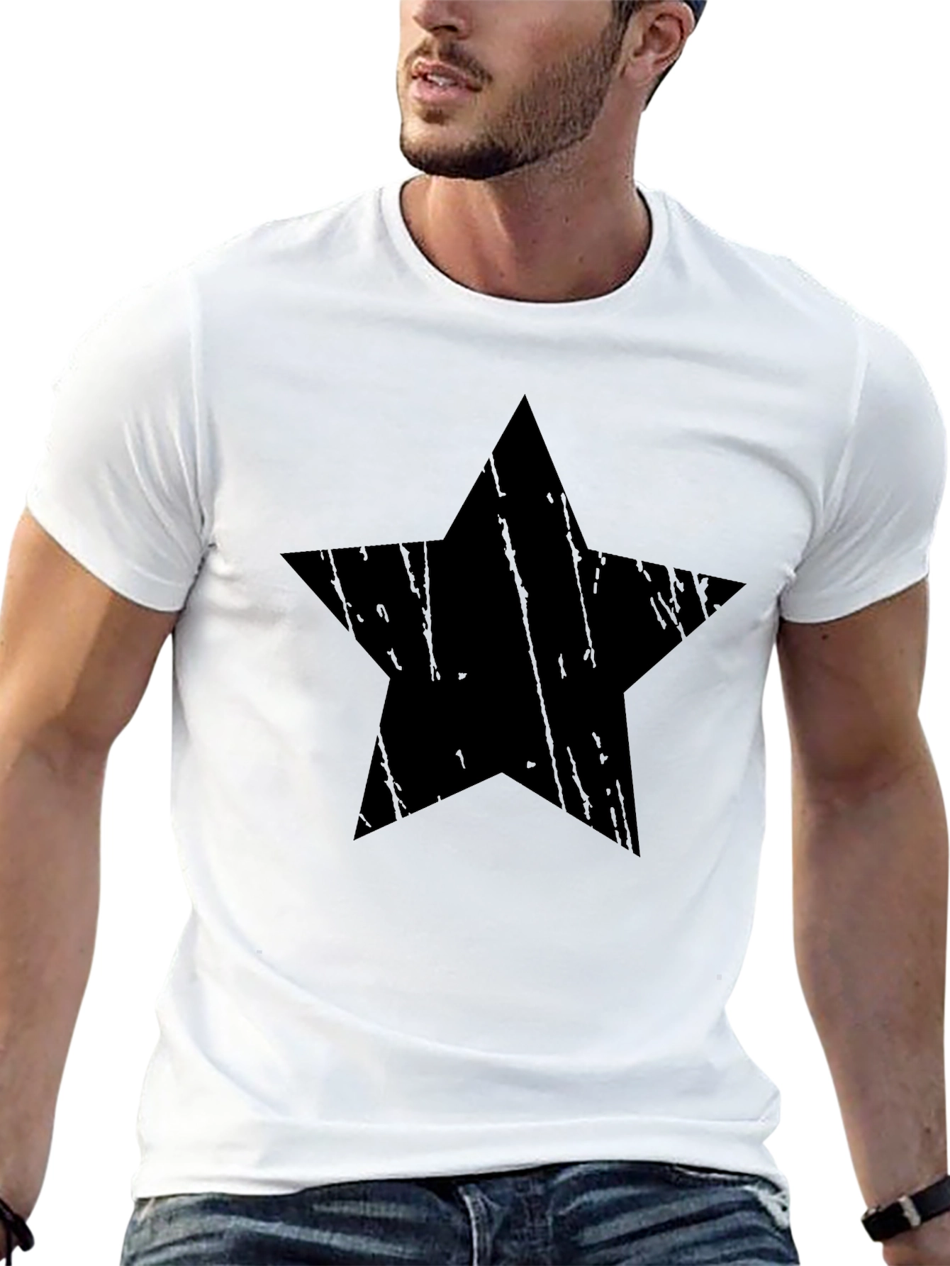 Black Distressed Star Graphic Black T-Shirt - Men's Casual Tee view 13