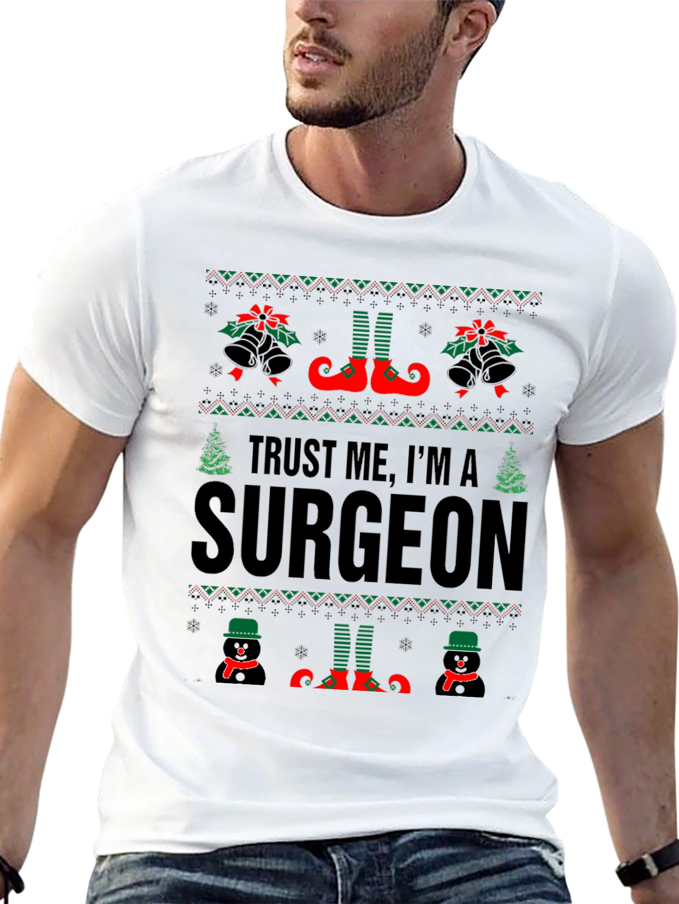 Black Trust Me I'm A Surgeon Christmas Sweater T-Shirt view 13