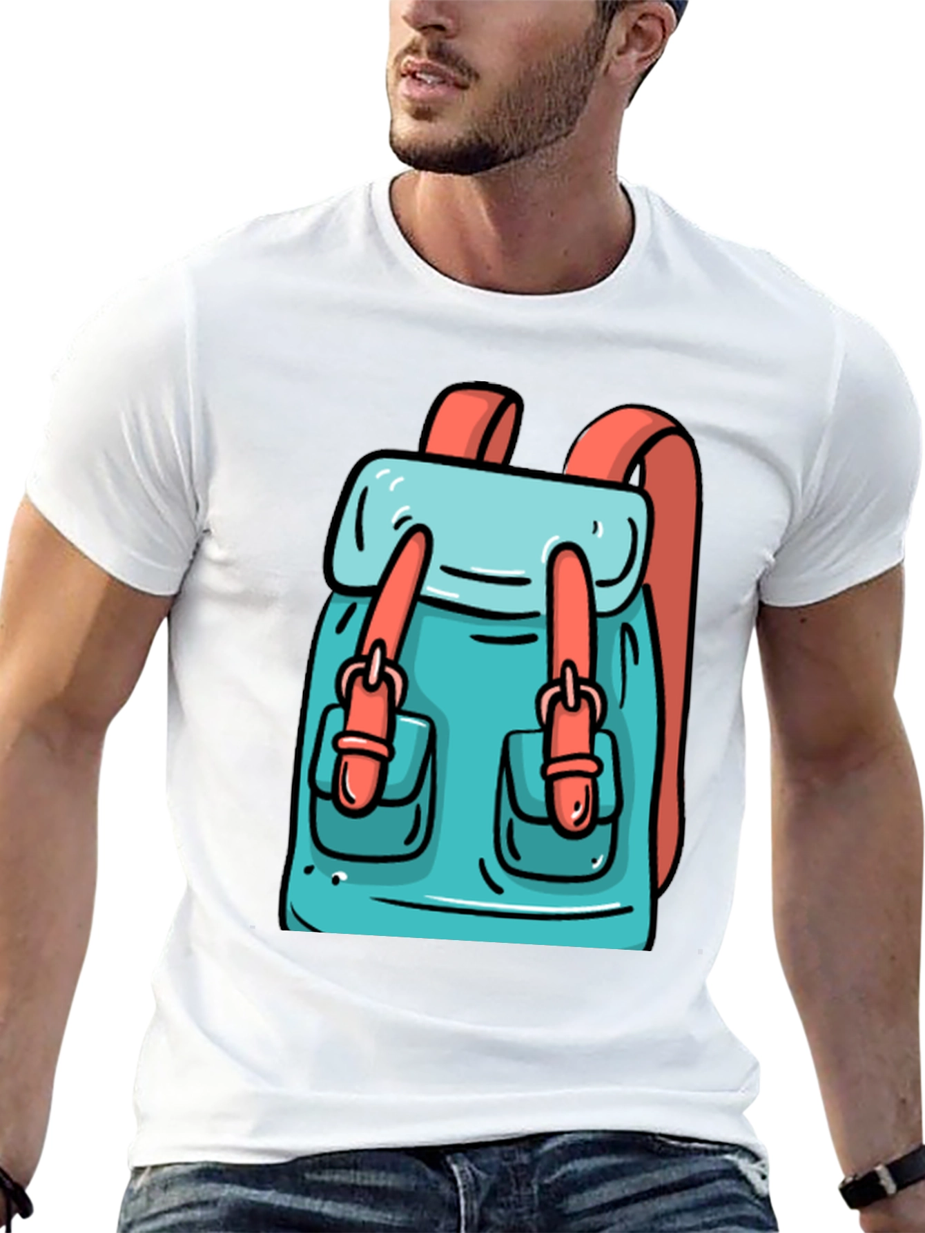 Black Backpack Cartoon Graphic Black T-Shirt view 13