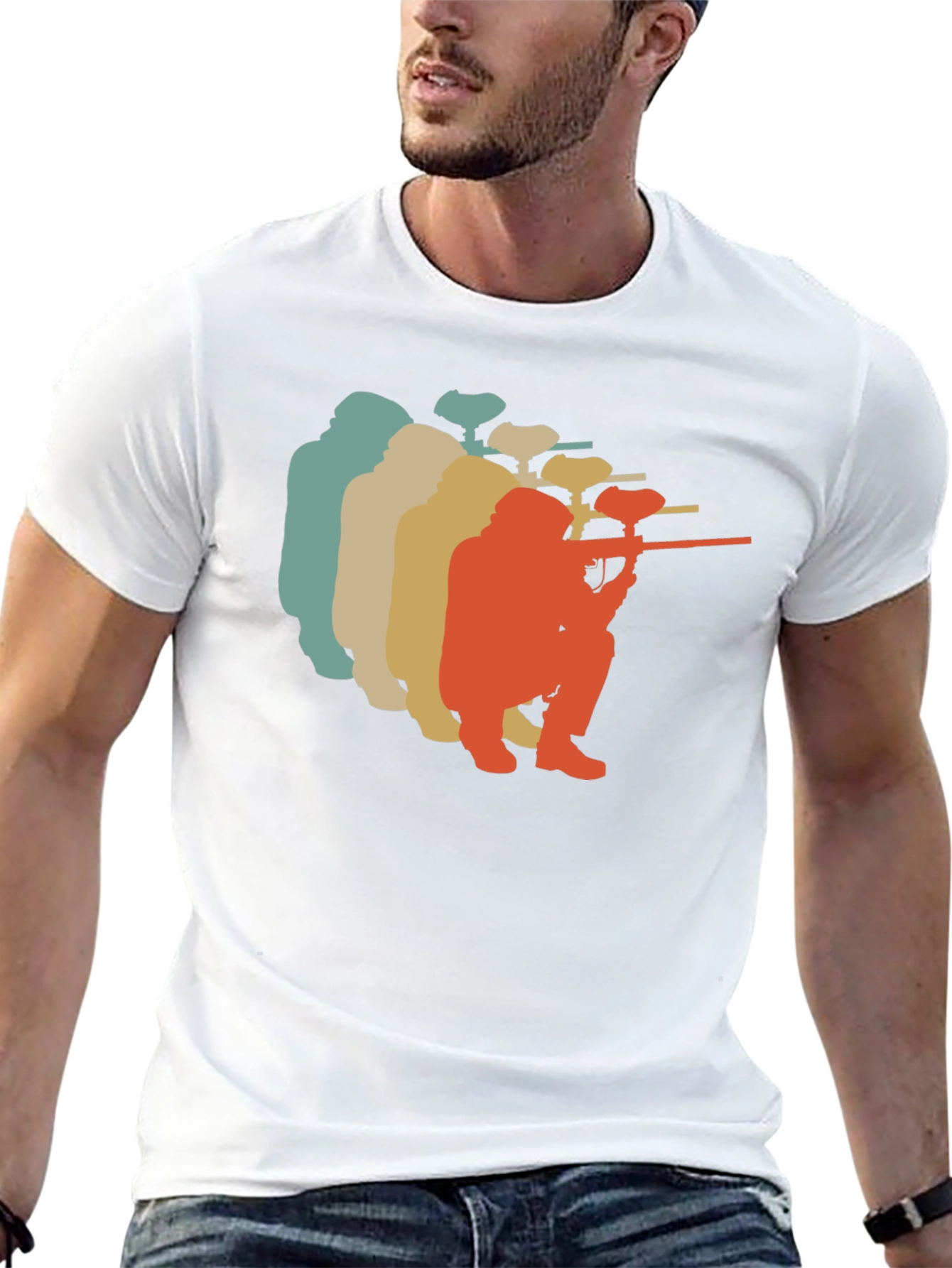 Black Vintage Paintball Player Silhouette T-Shirt view 13