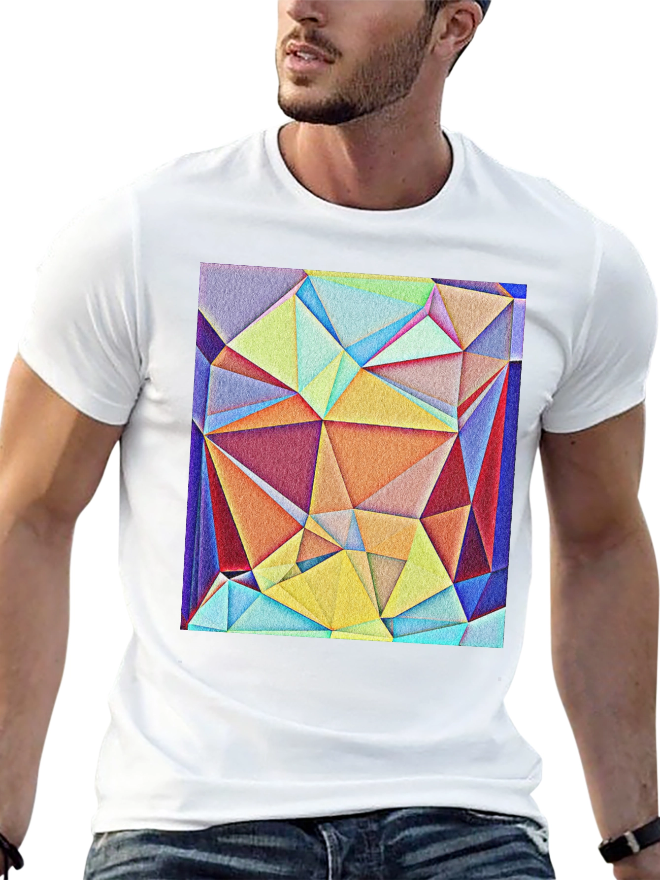 Black Geometric Triangle Art Tee - Modern Abstract Design view 13