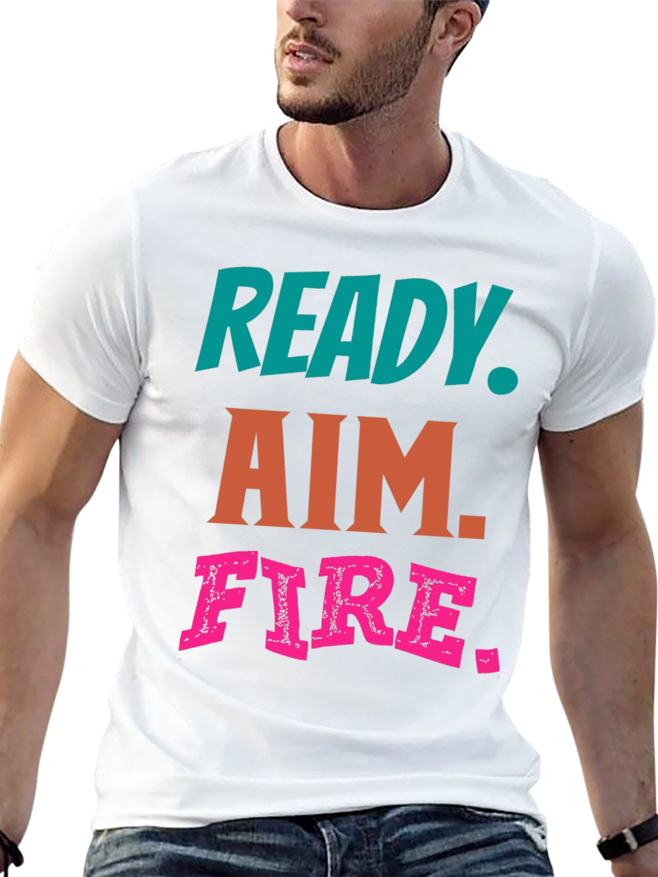 Black Ready Aim Fire Graphic Tee - Black Cotton T-Shirt view 13