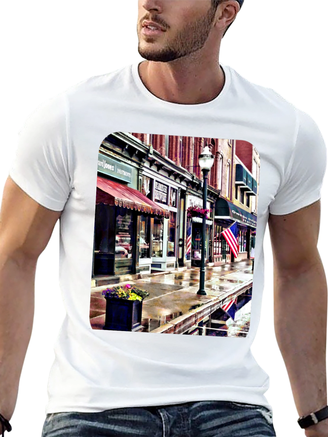 Black Downtown Street View Graphic T-Shirt view 13