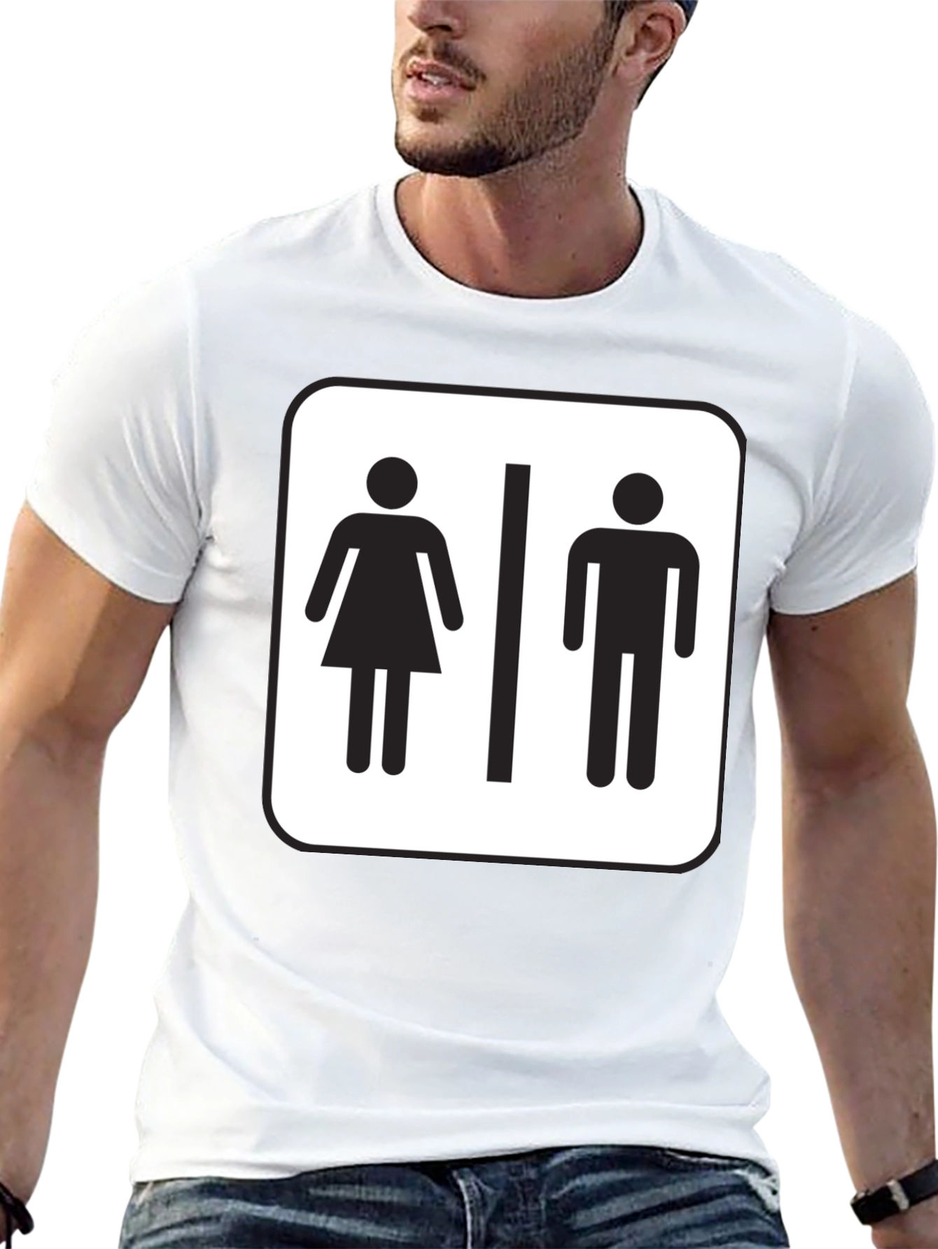 Black Unisex Restroom Sign Graphic Tee - Black Cotton Blend view 13