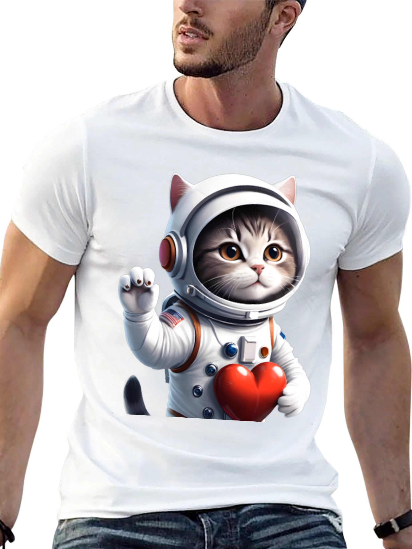 Black Cosmic Kitty T-Shirt - Astronaut Cat with Heart view 13