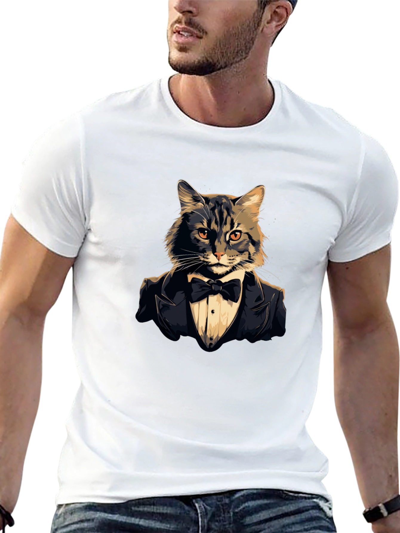 Black Dapper Cat Tuxedo T-Shirt - Cool Feline Formal Wear Tee view 13