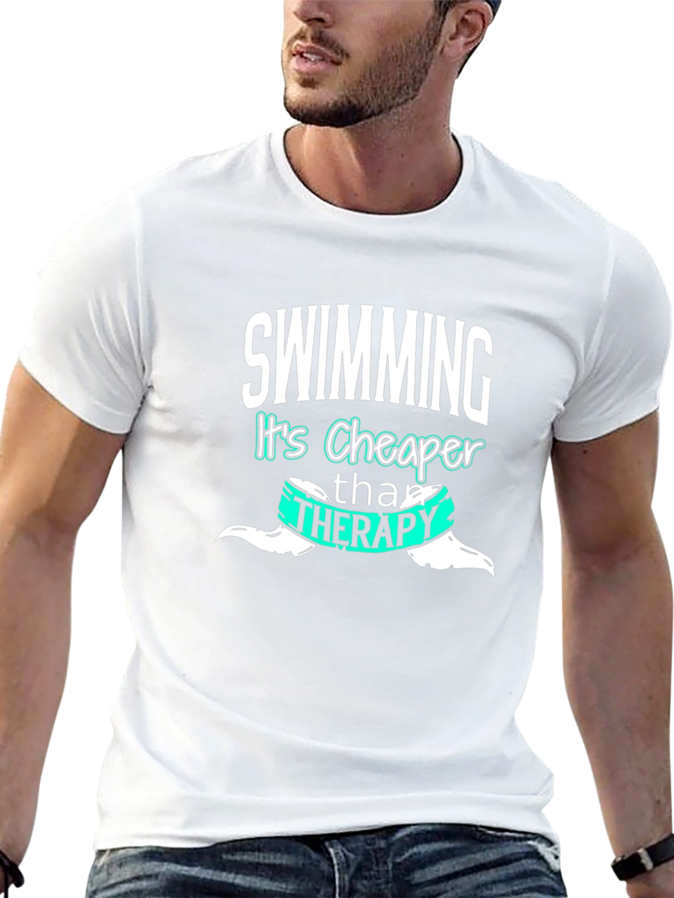 Black Swimming Cheaper Than Therapy Graphic Tee view 13