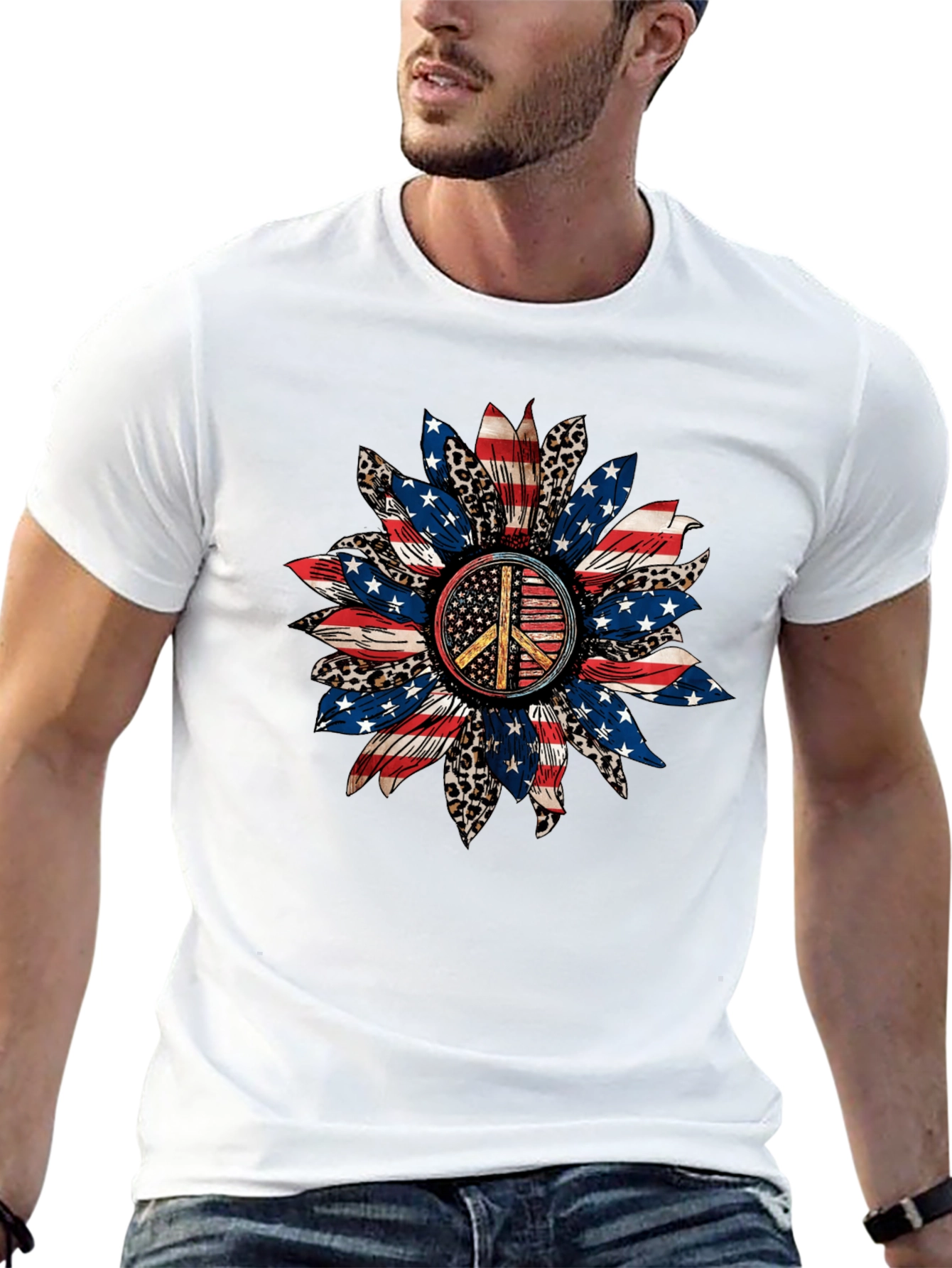 Black Patriotic Peace Sign Sunflower Graphic Tee view 13
