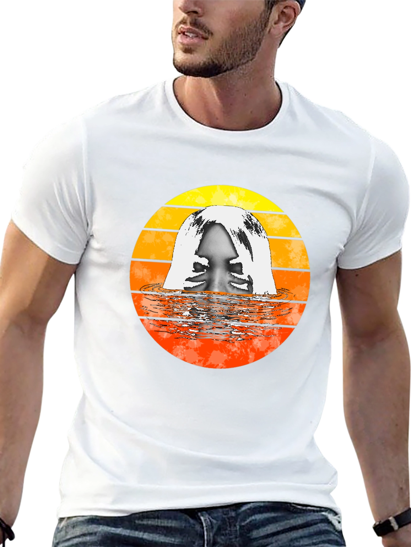 Black Retro Sunset Woman in Water Graphic T-Shirt view 13