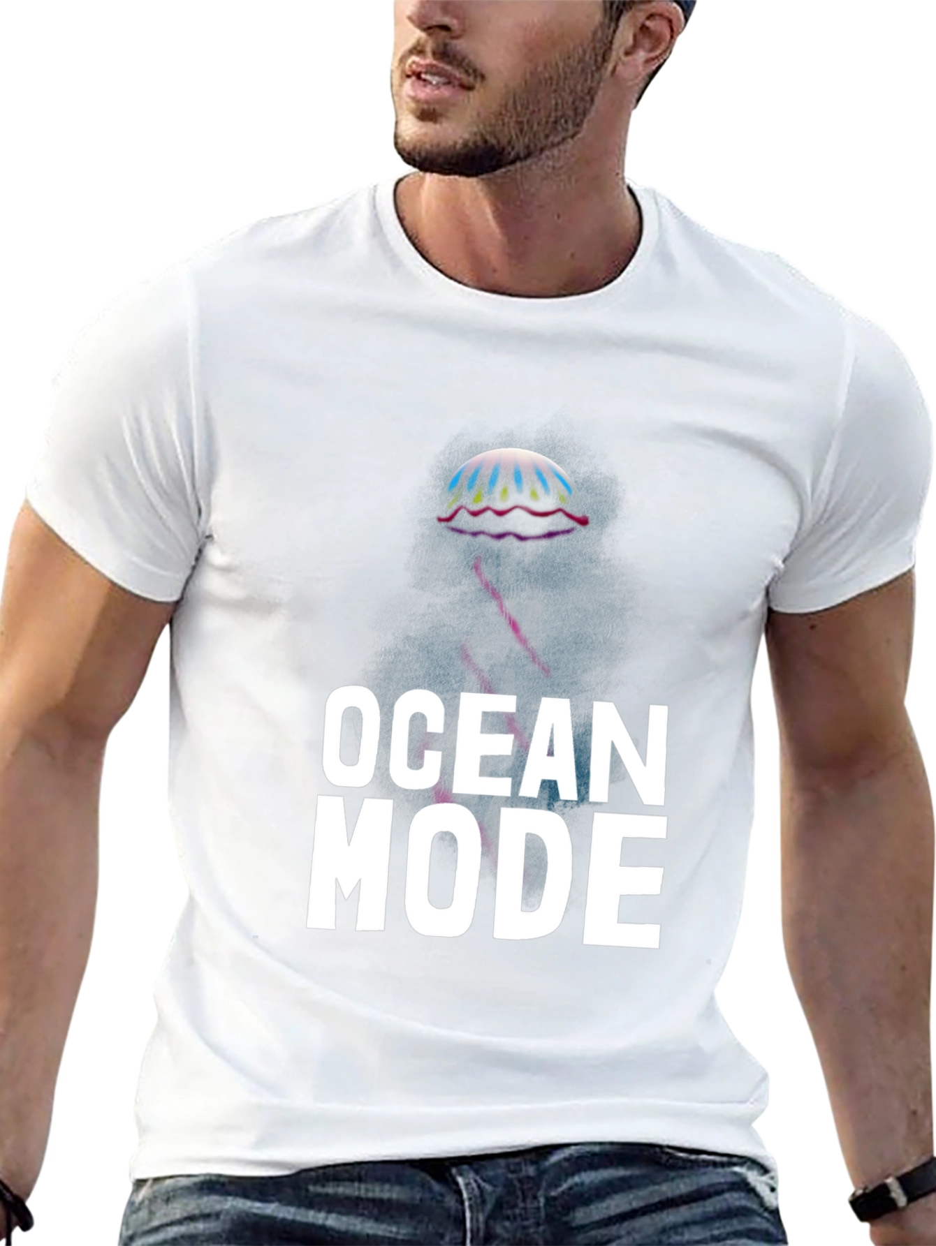 Black Ocean Mode Graphic Tee - Unique Jellyfish Design view 13