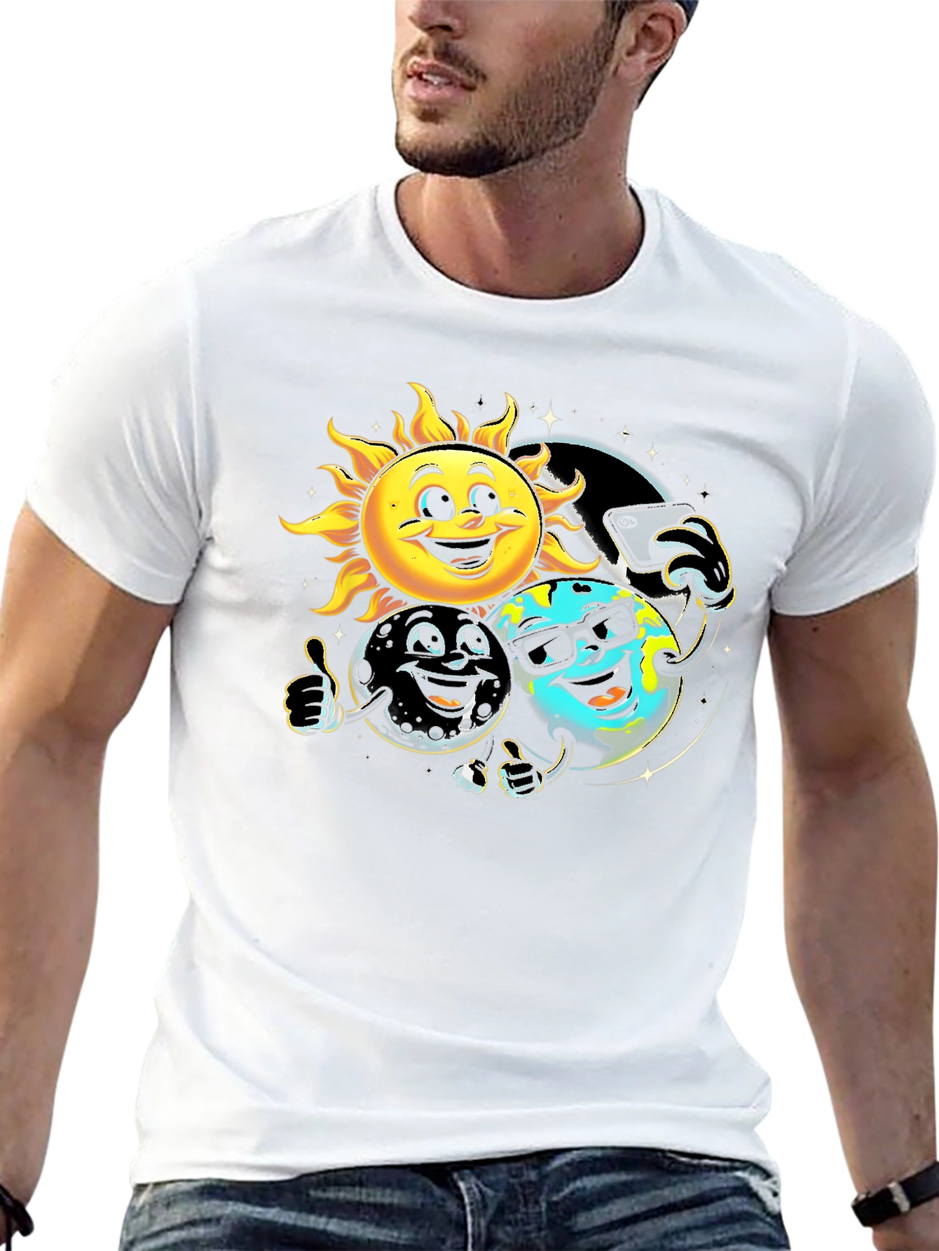 Black Cartoon Planet Selfie T-Shirt view 13