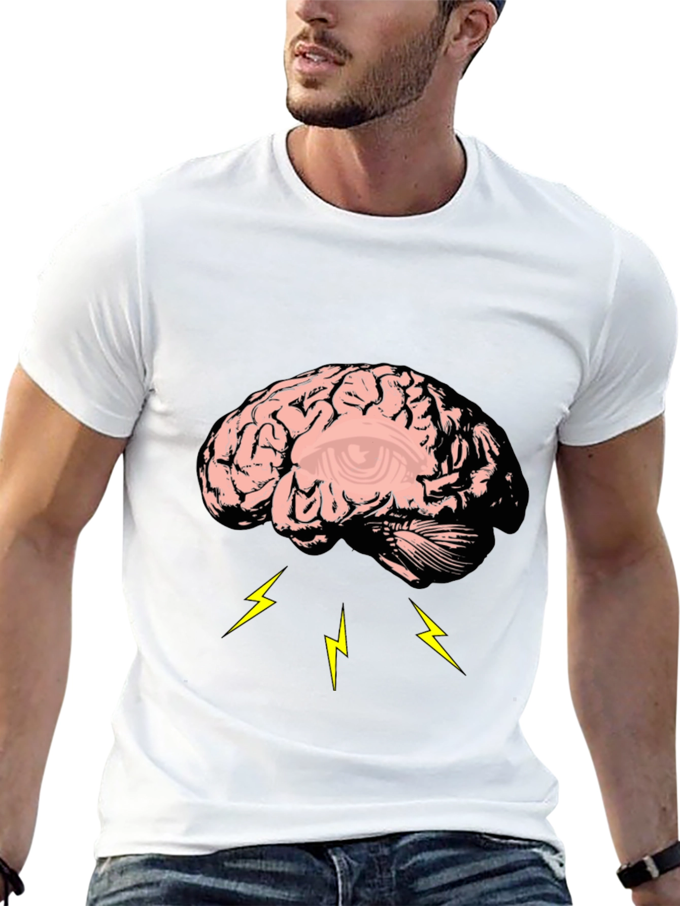 Brain Lightning Graphic Tee - Black Cotton T-Shirt - 13
