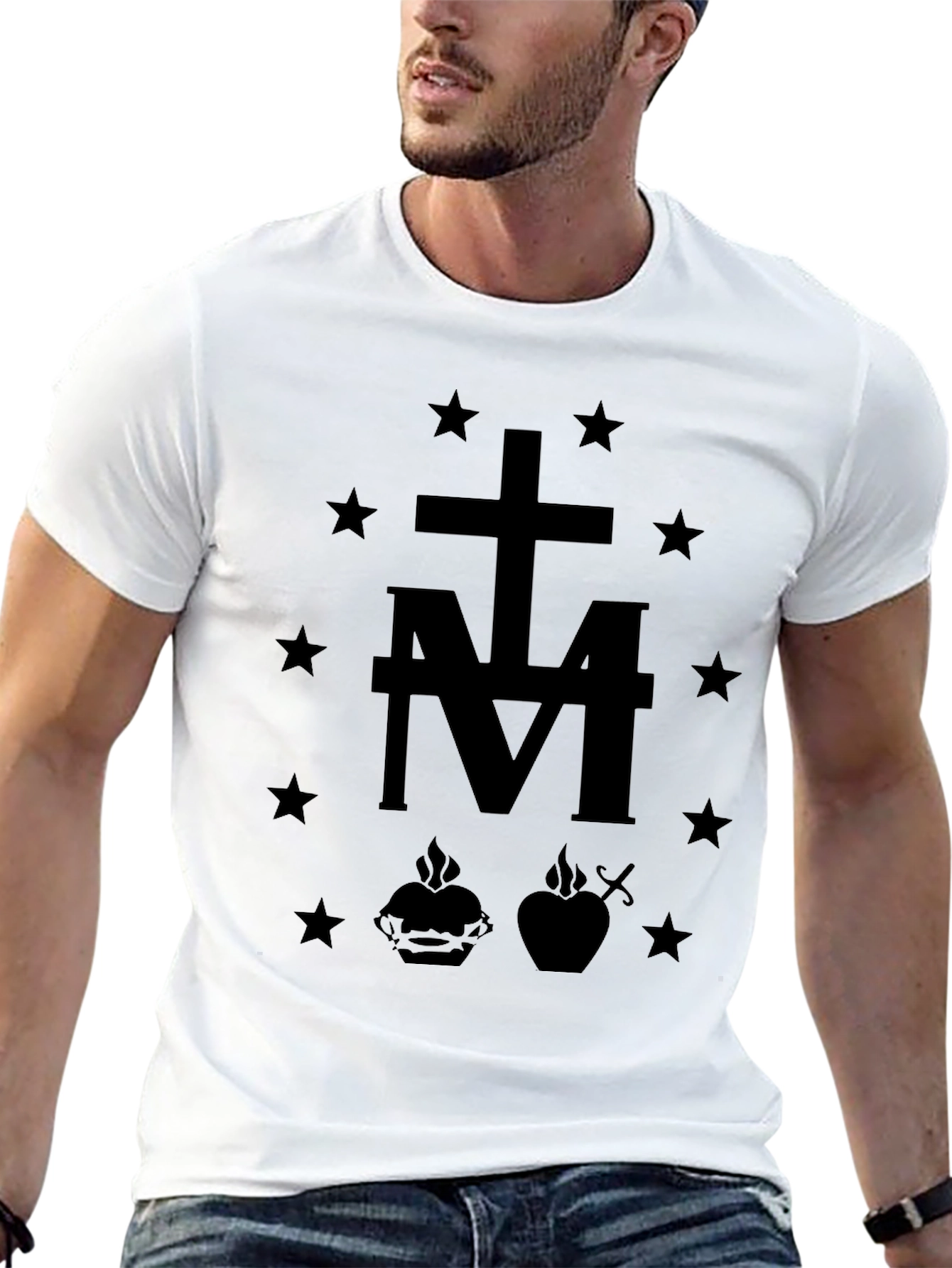 Black Black T-Shirt with Cross and Heart Graphic view 13