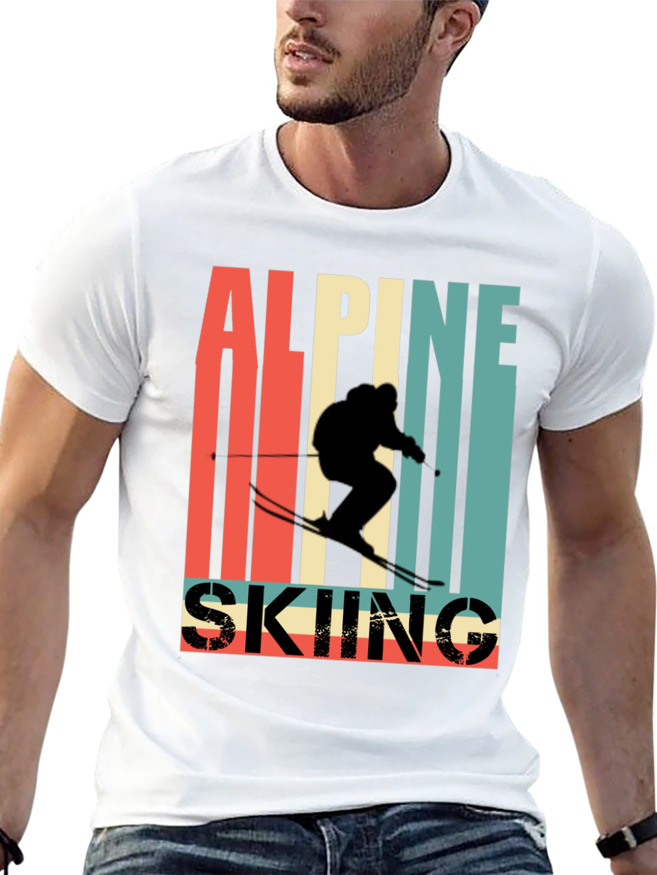 Black Alpine Skiing Retro T-Shirt view 13
