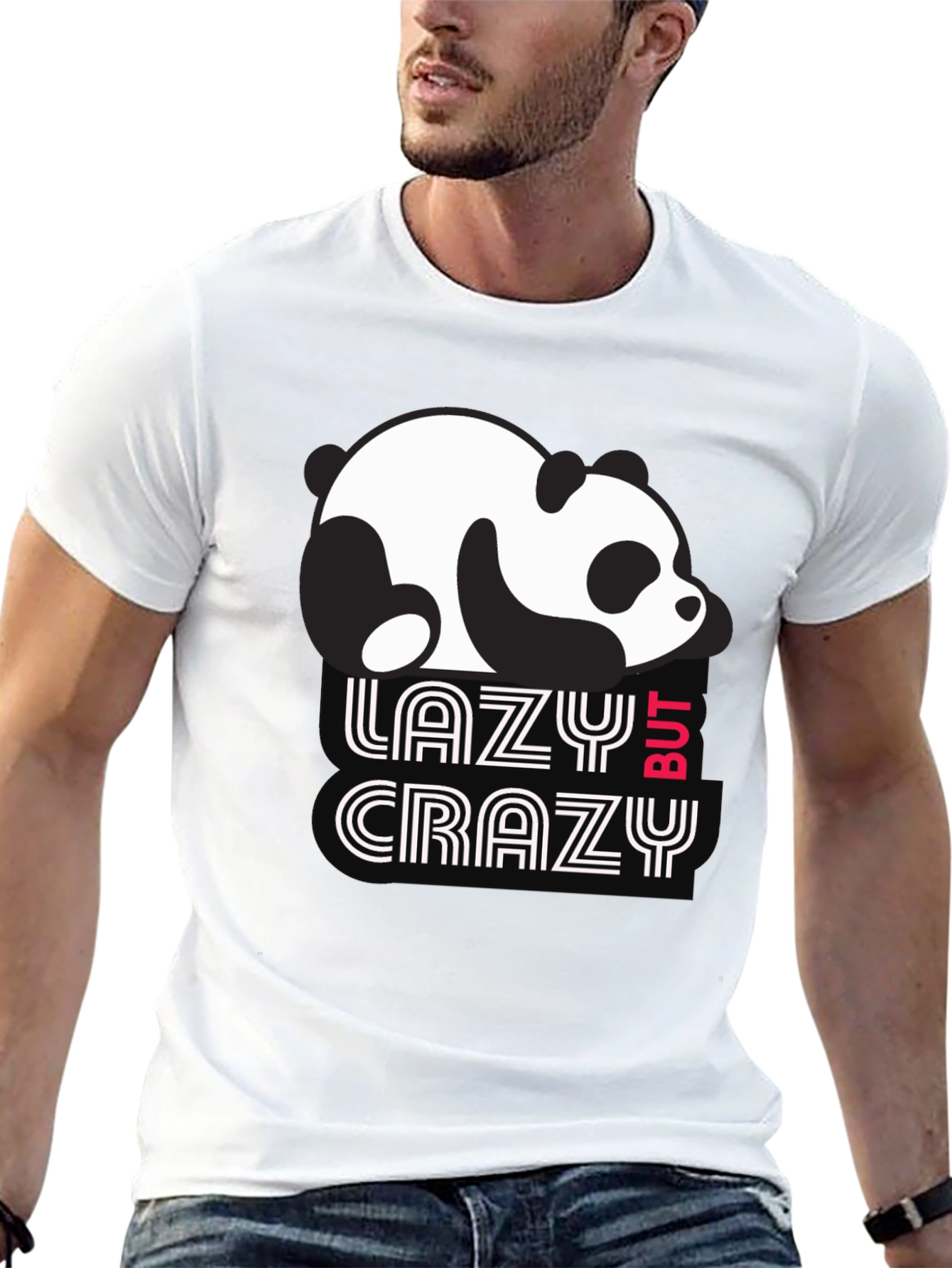 Black Lazy But Crazy Panda T-Shirt - Black Cotton Tee view 13