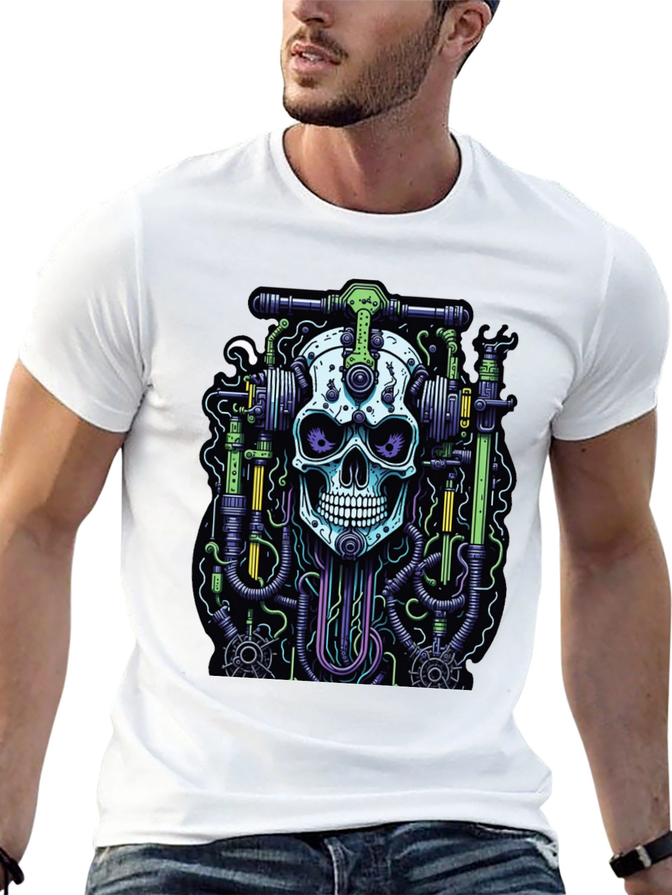 Black Skull Mechanic Graphic T-Shirt view 13