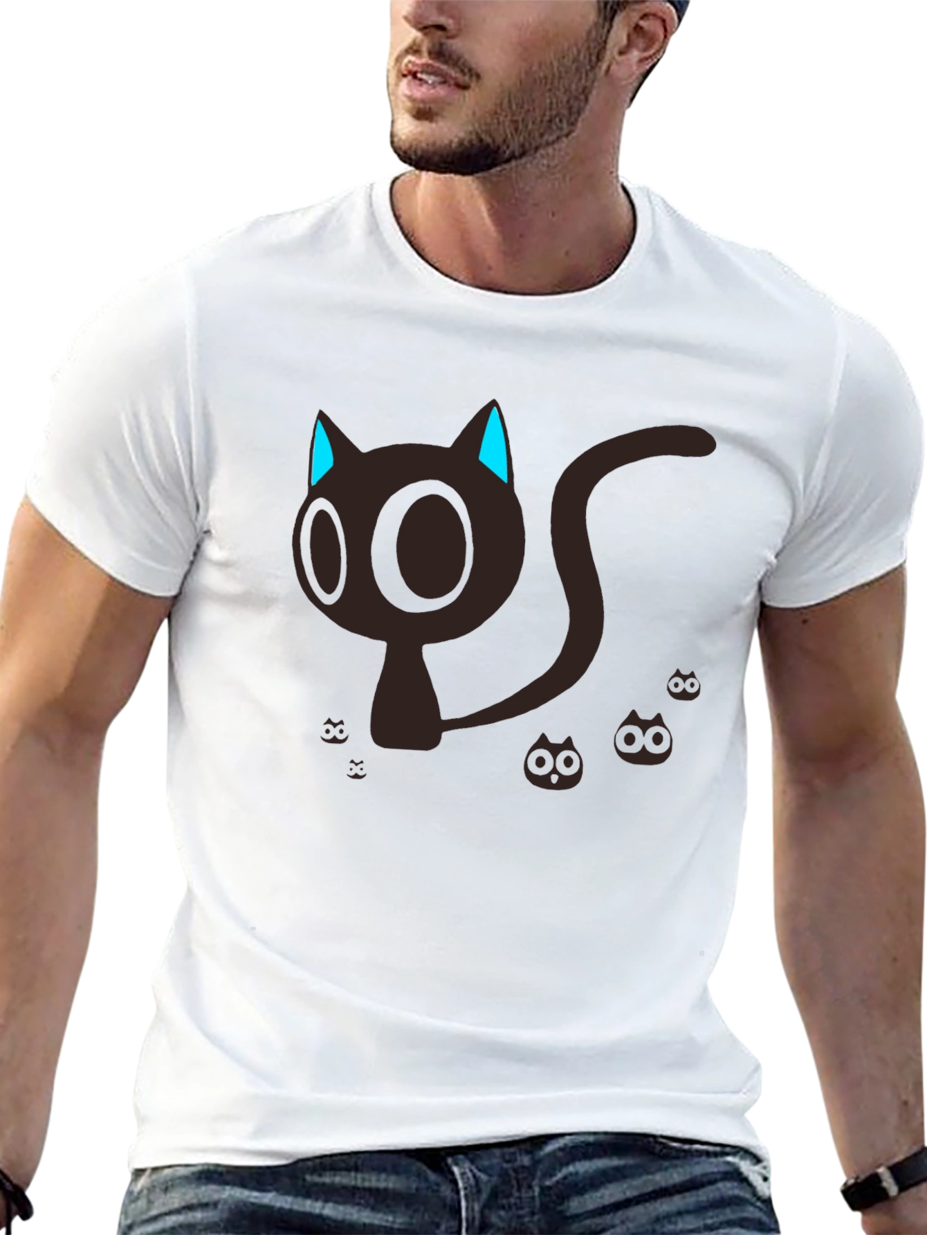Black Cute Cartoon Cat Graphic T-Shirt - Black view 13