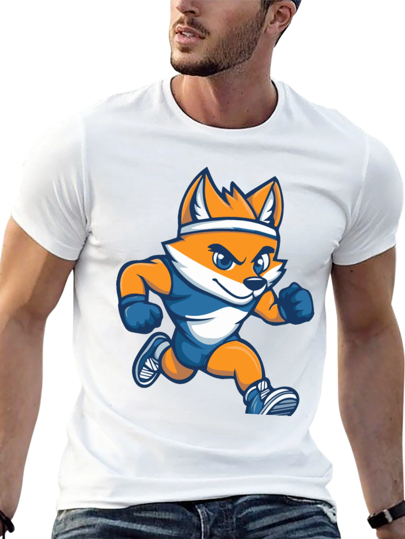 Black Running Fox Cartoon Black Tee view 13