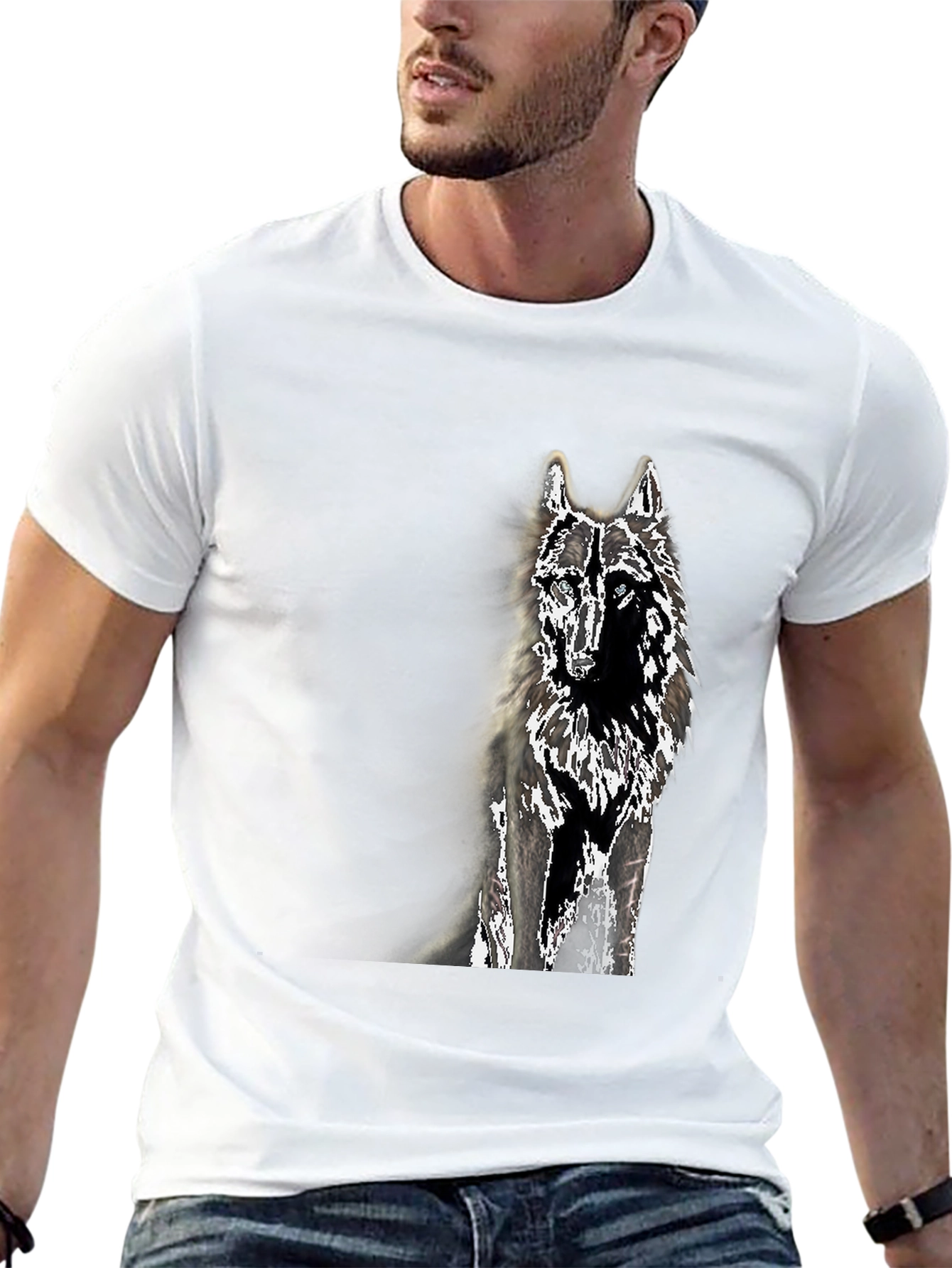 Black Wolf Graphic Tee - Black Cotton Blend T-Shirt view 13