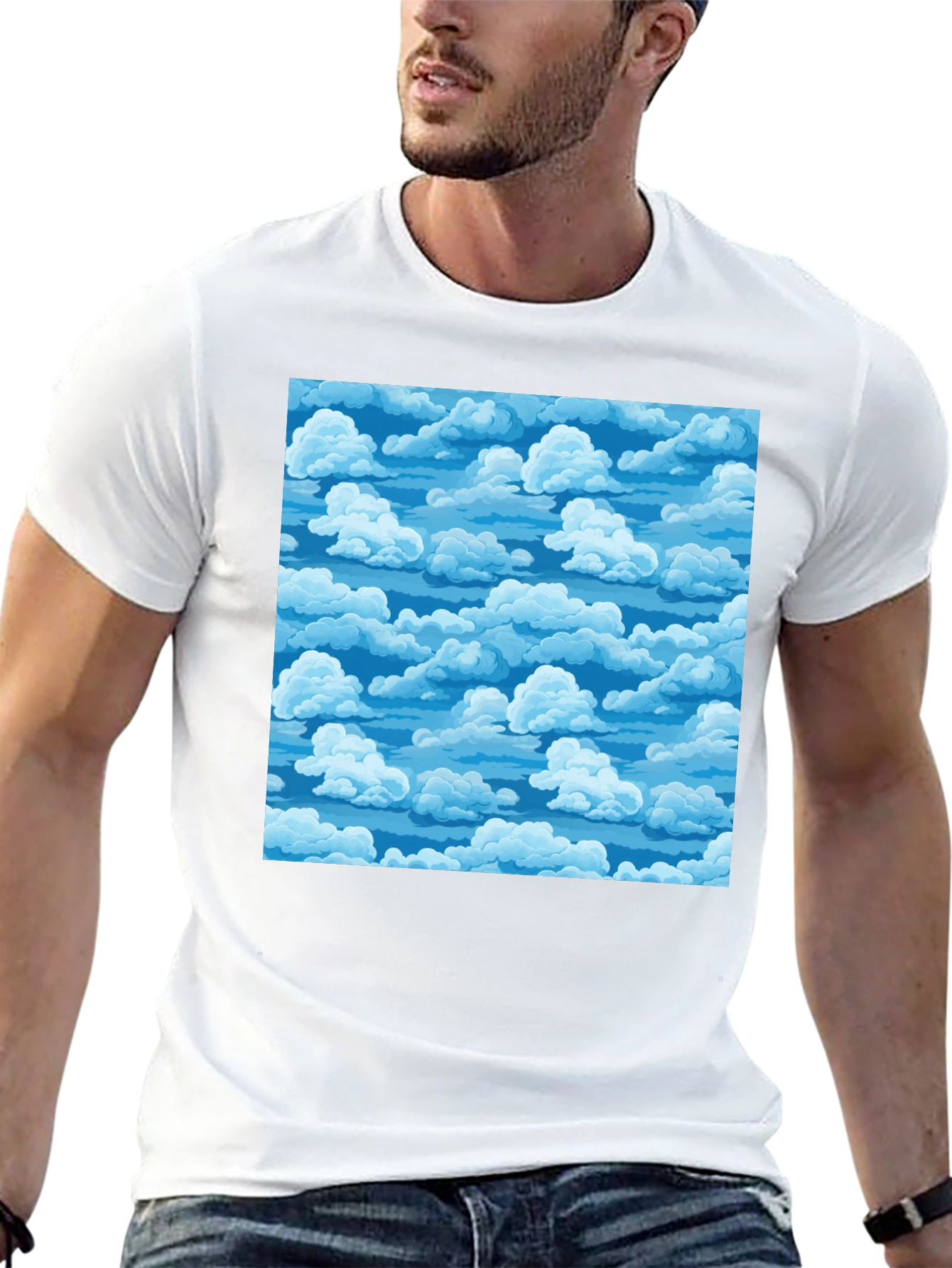Black Sky Cloud Pattern Tee - Black Cotton Blend T-Shirt view 13