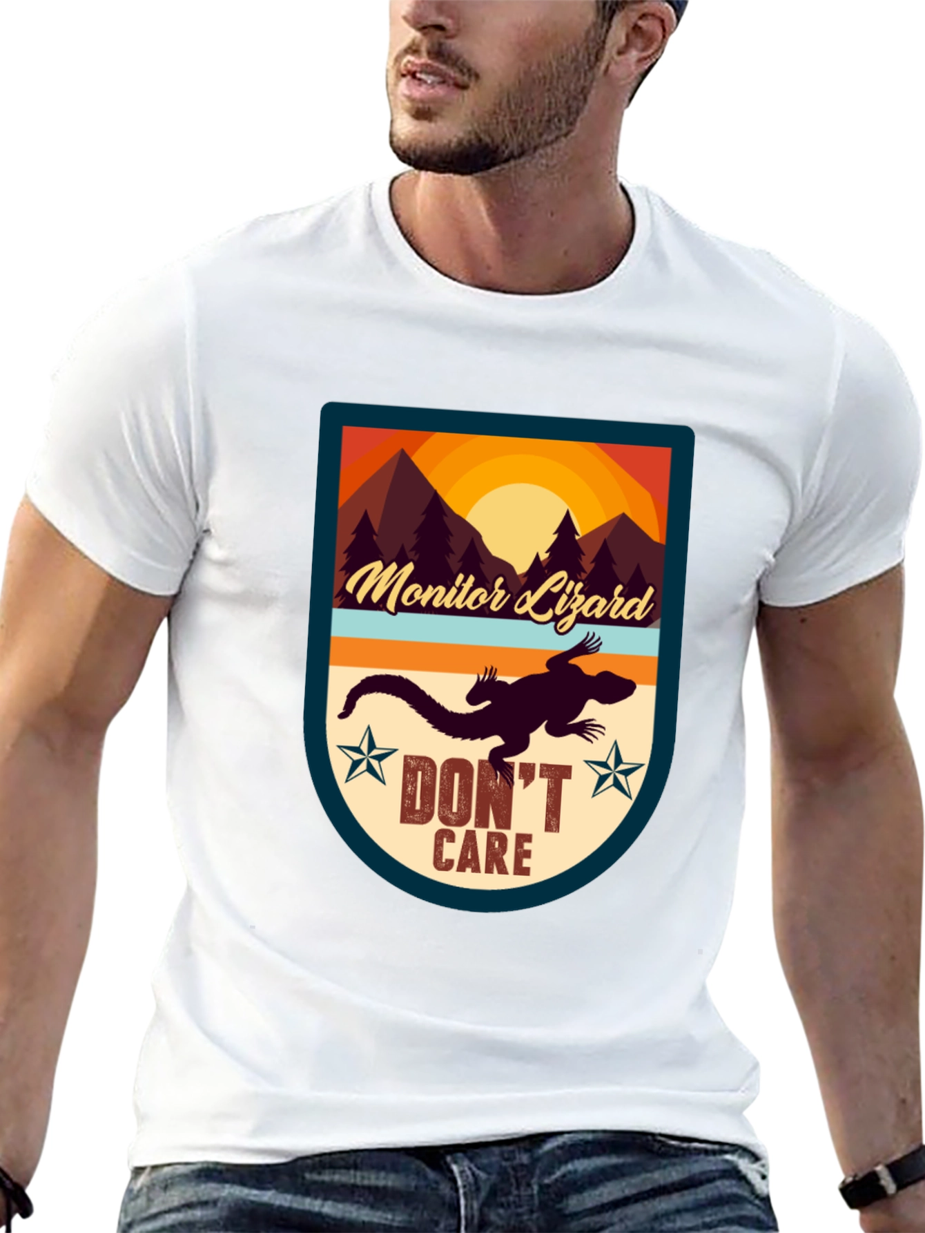 Black Monitor Lizard T-Shirt - "Don't Care" Graphic Tee view 13
