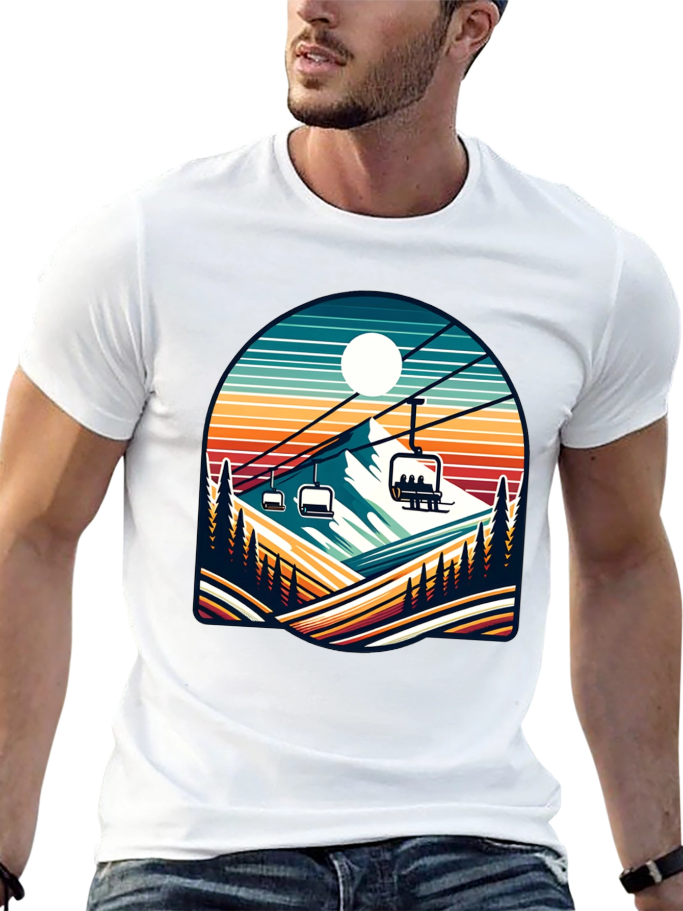 Retro Ski Lift T-Shirt | Mountain Scene Tee - 13