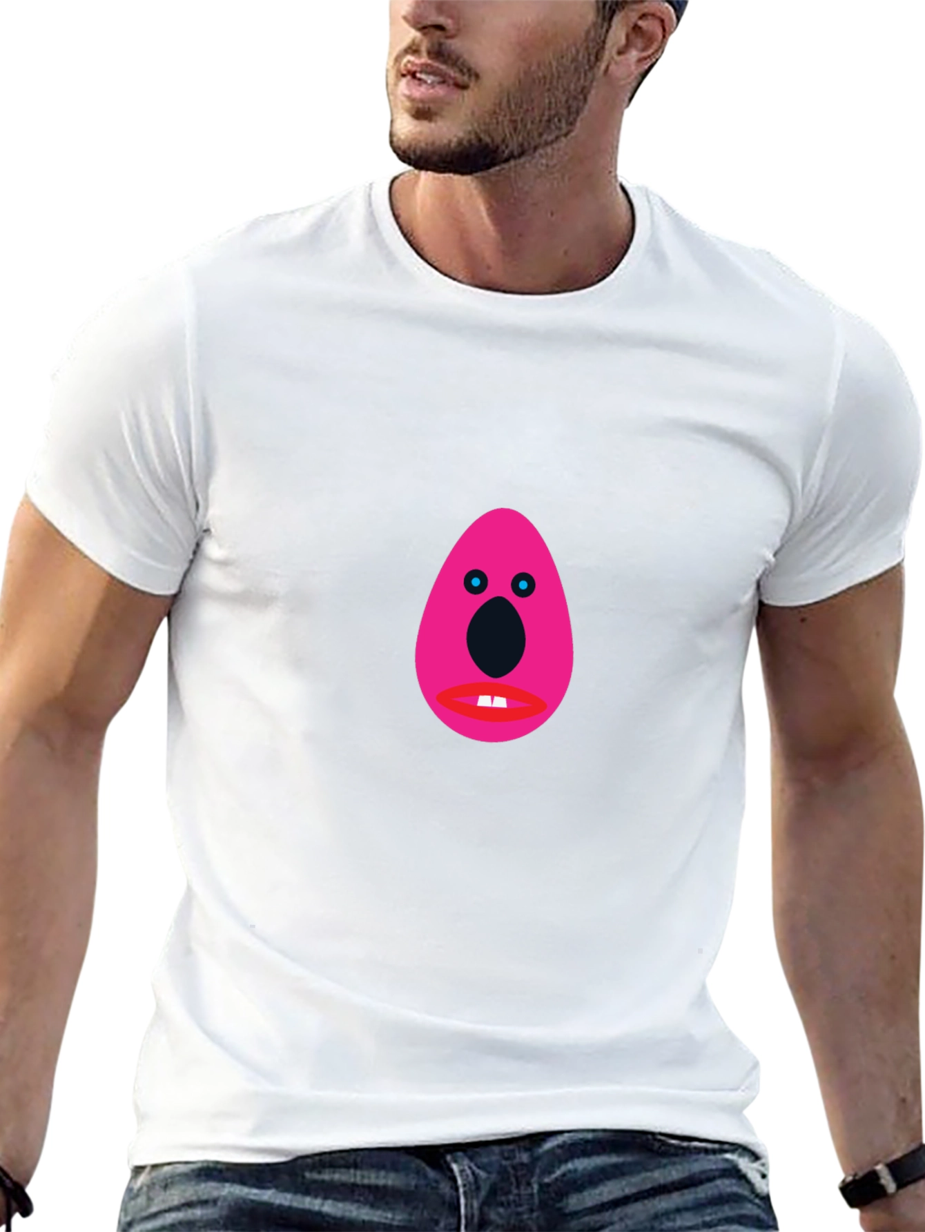 Black Funny Graphic Tee - Pink Egg Head Design view 13