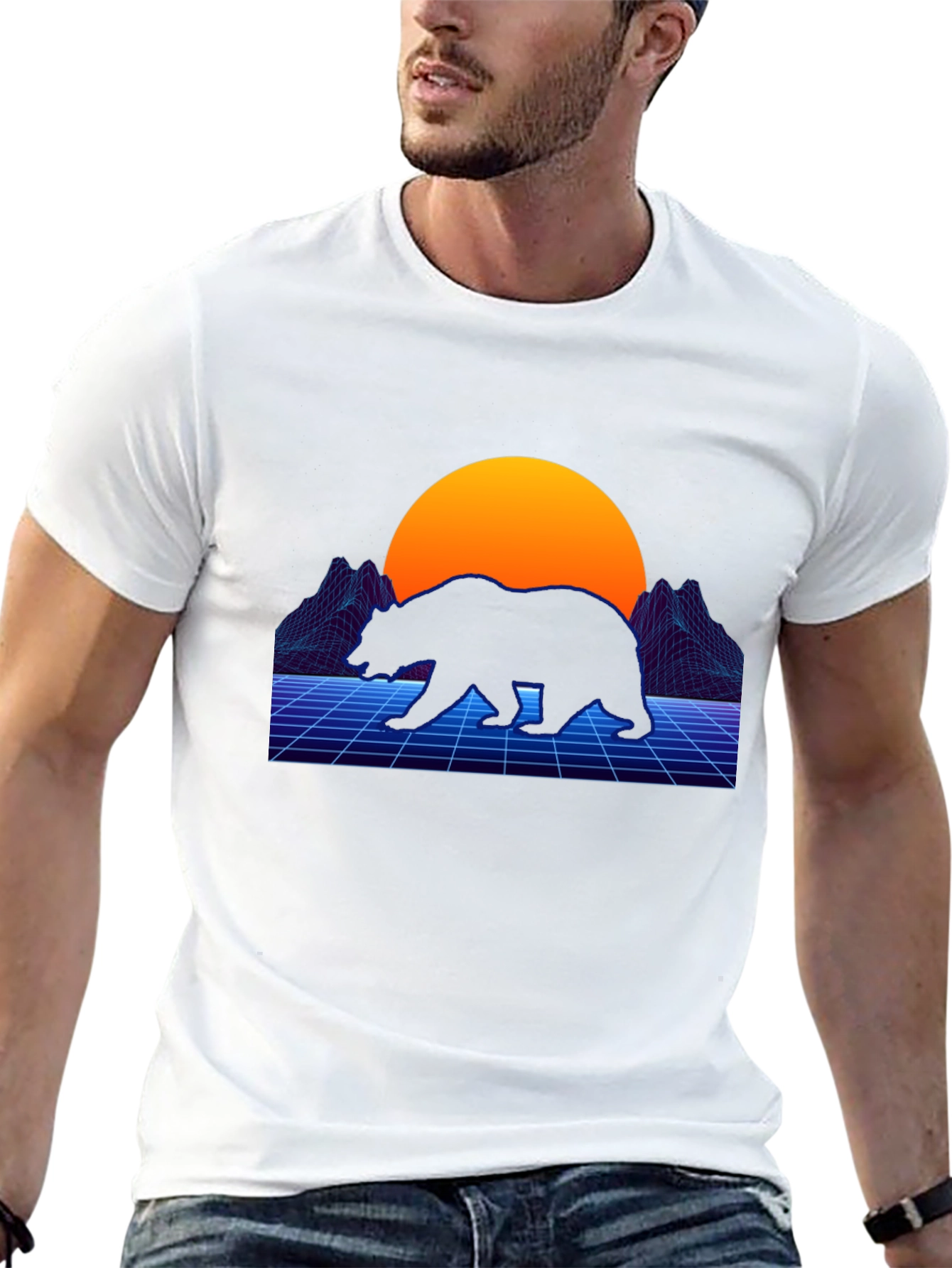 Black Retro Bear T-Shirt - Synthwave Style view 13