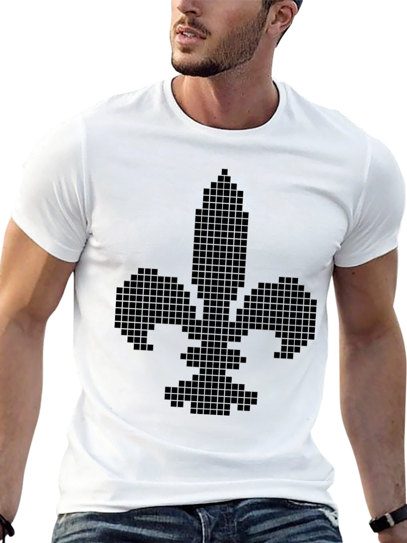 Black Pixel Fleur-de-lis Black T-Shirt view 13