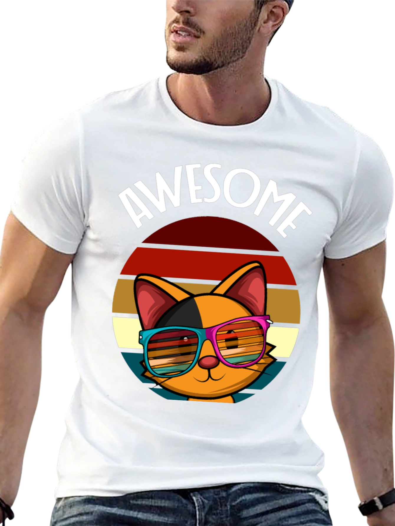 Black Awesome Cat T-Shirt with Retro Sunglasses view 13
