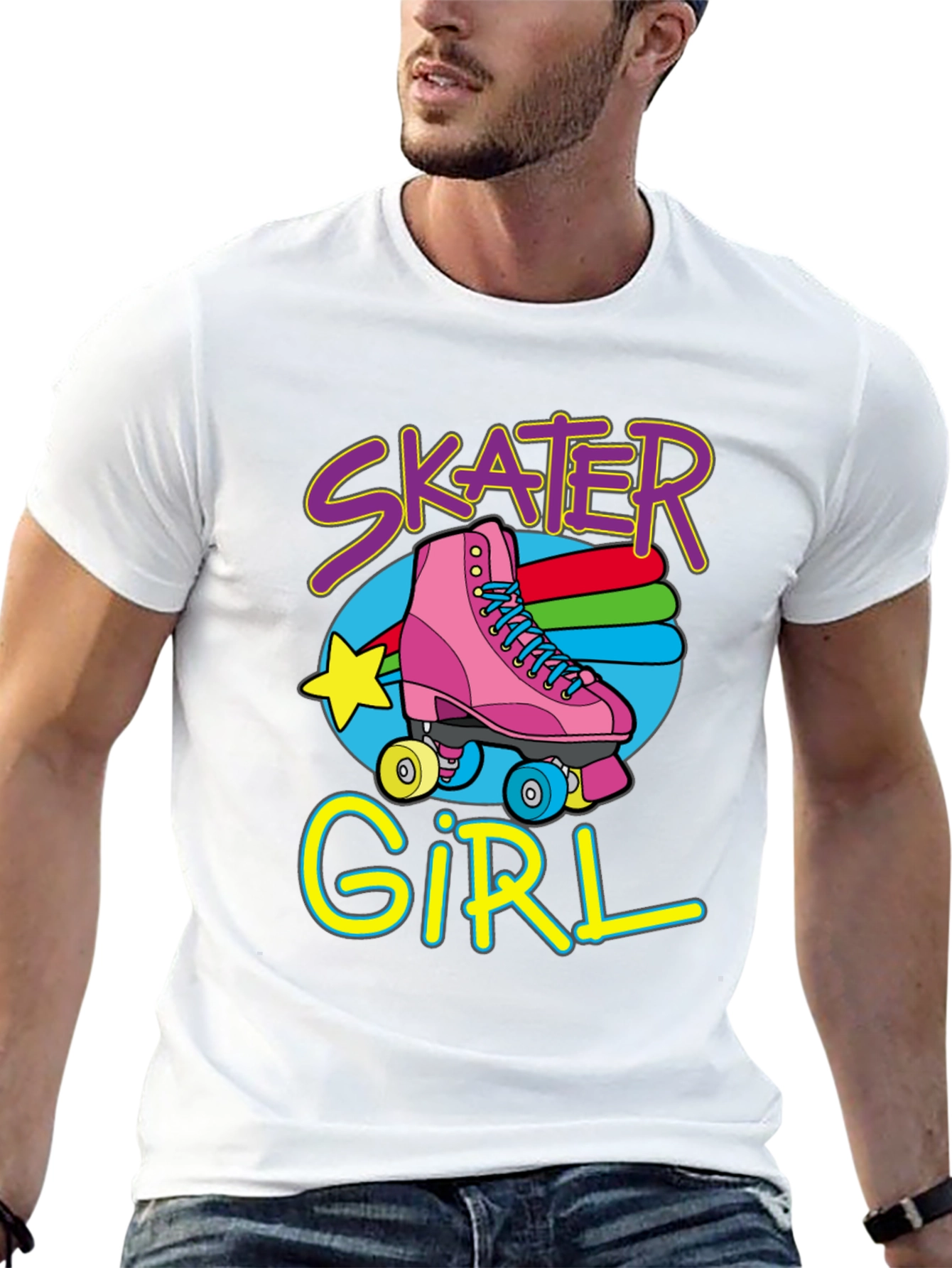 Black Skater Girl T-Shirt: Retro Roller Skate Design view 13