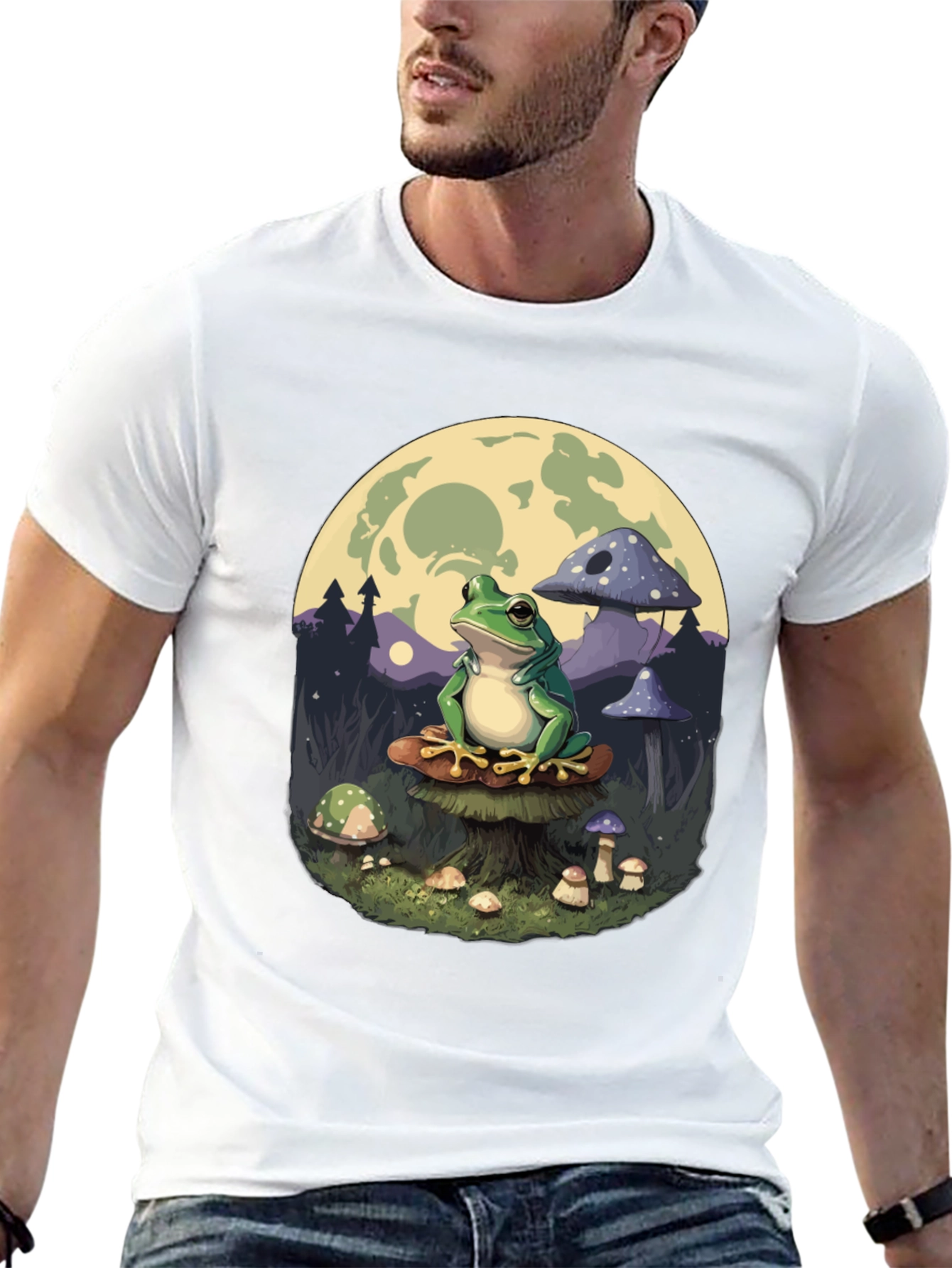 Black Frog on Mushroom T-Shirt - Whimsical Design view 13