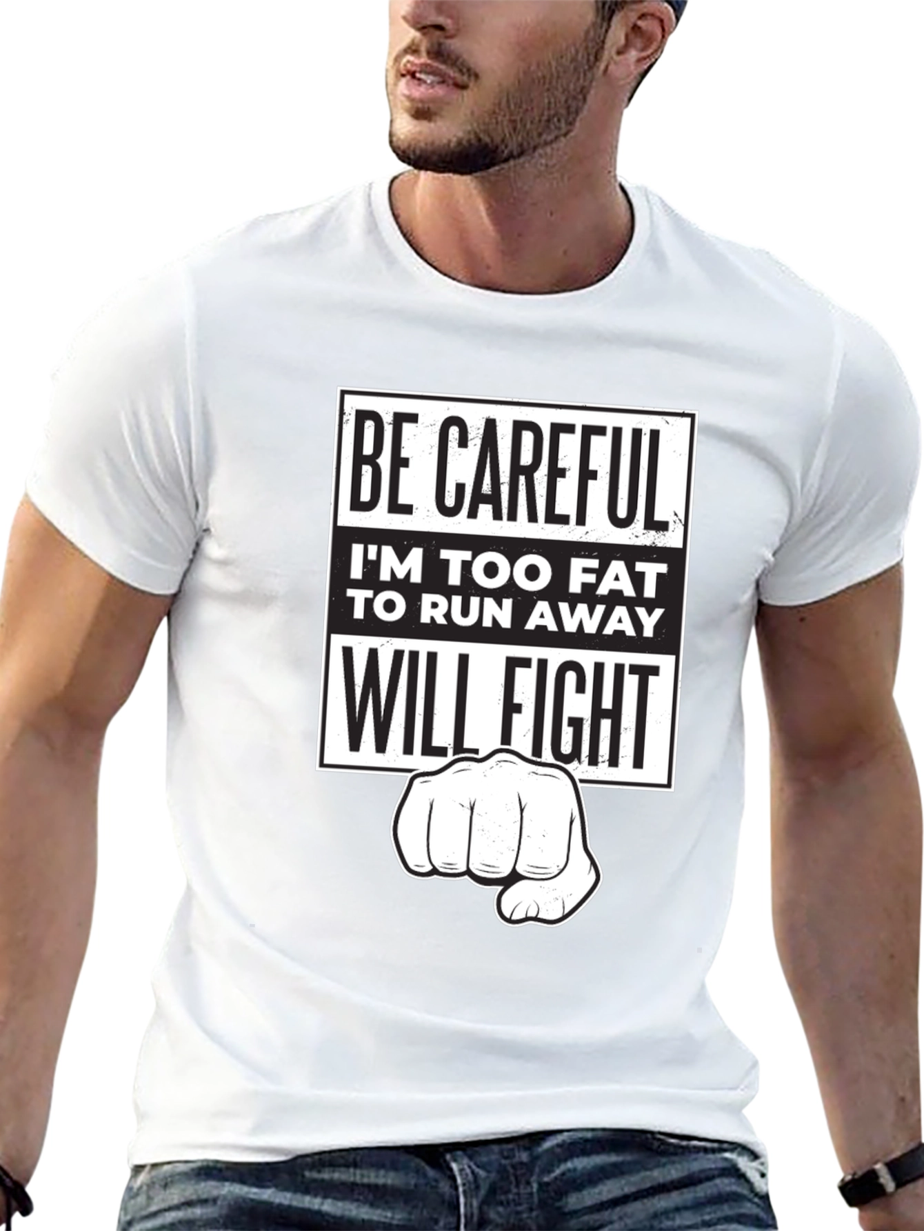 Black Funny Sarcastic Graphic T-Shirt - Be Careful, I'll Fight! view 13