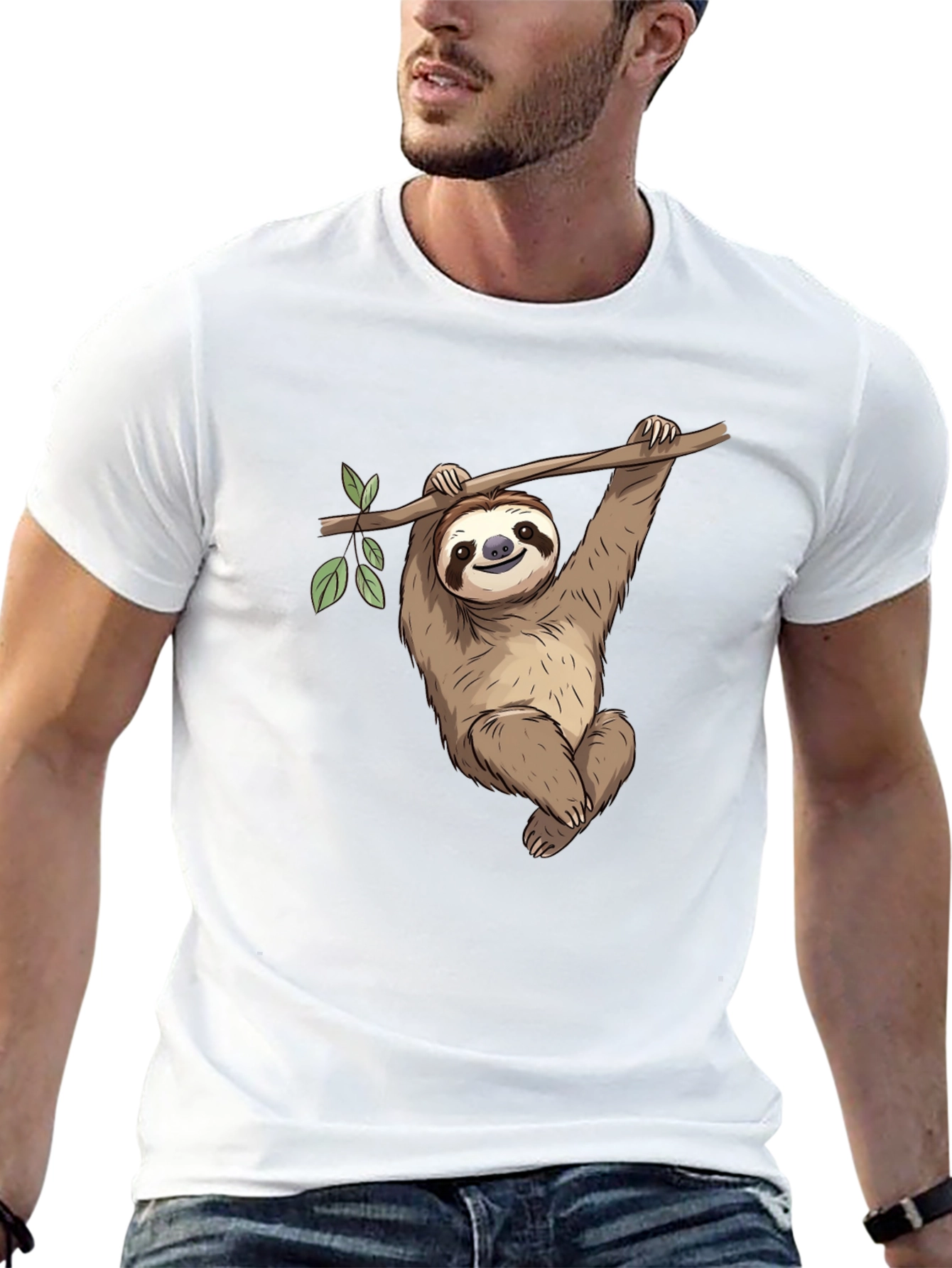 Black Cute Sloth Hanging on Tree T-Shirt view 13