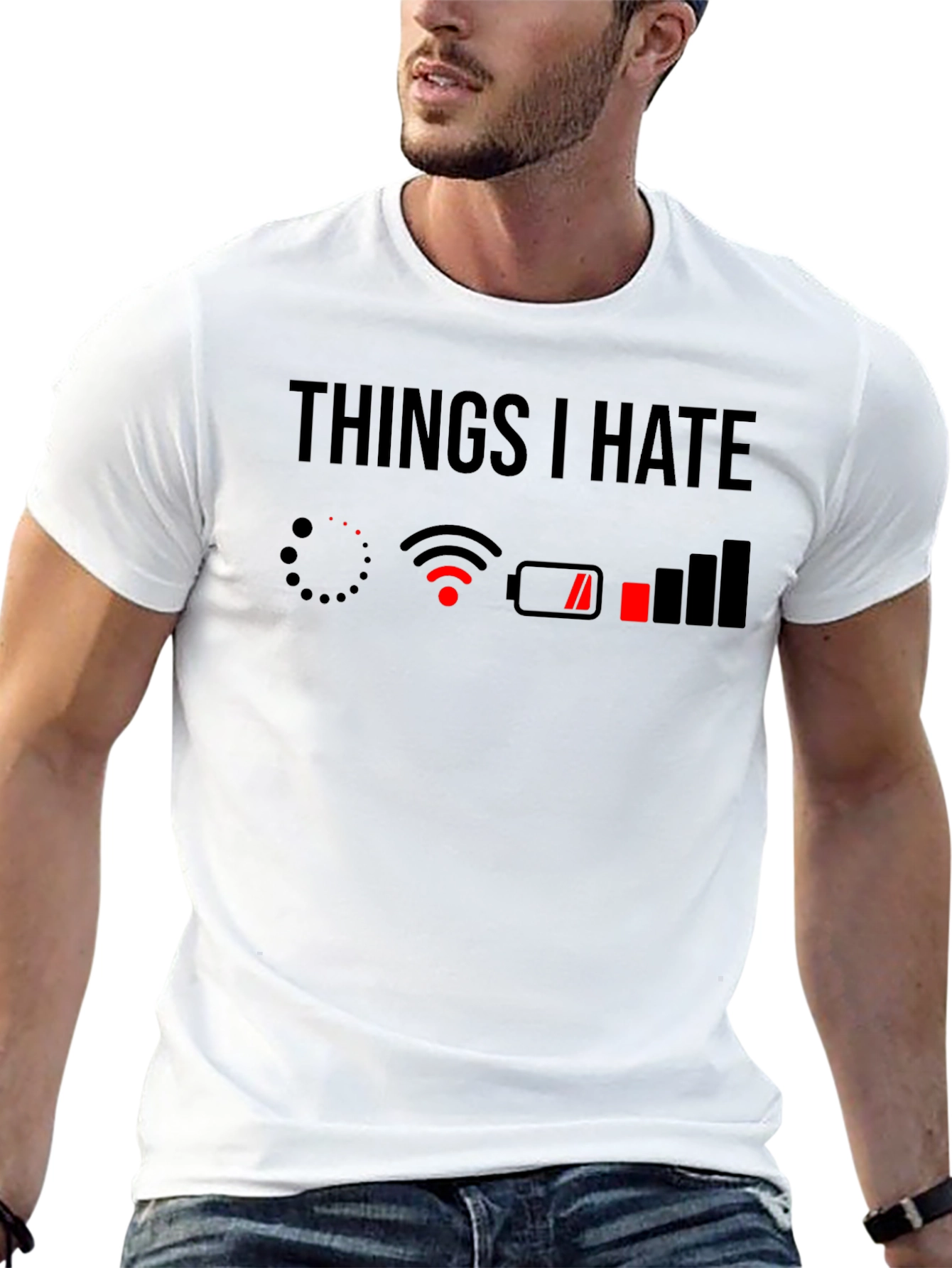 Black Things I Hate T-Shirt - Low Battery, No WiFi view 13
