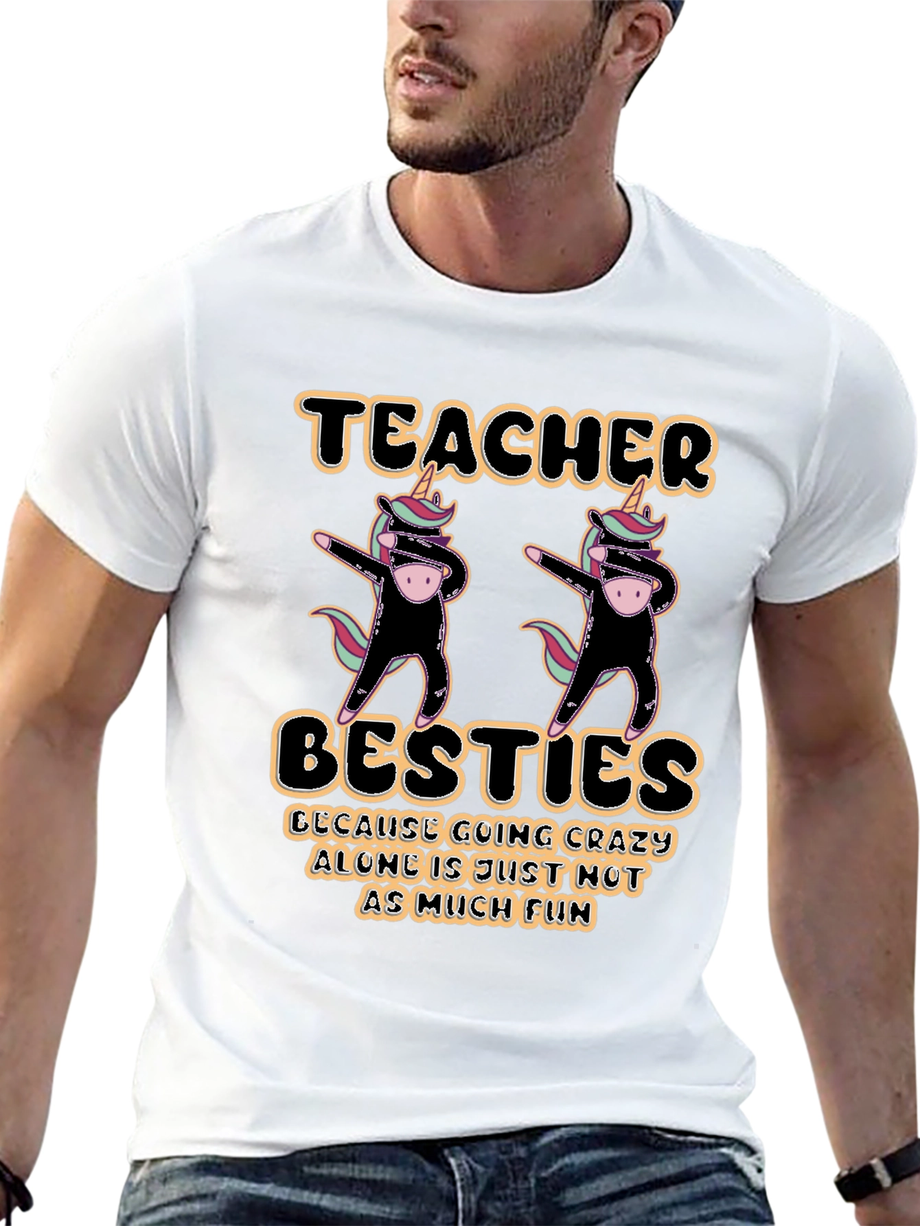 Black Teacher Besties Unicorn Dabbing Graphic T-Shirt view 13