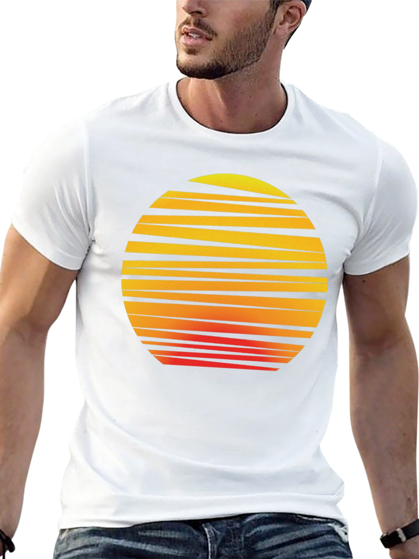 Black Retro Sunset Graphic Tee - Black Cotton T-Shirt view 13