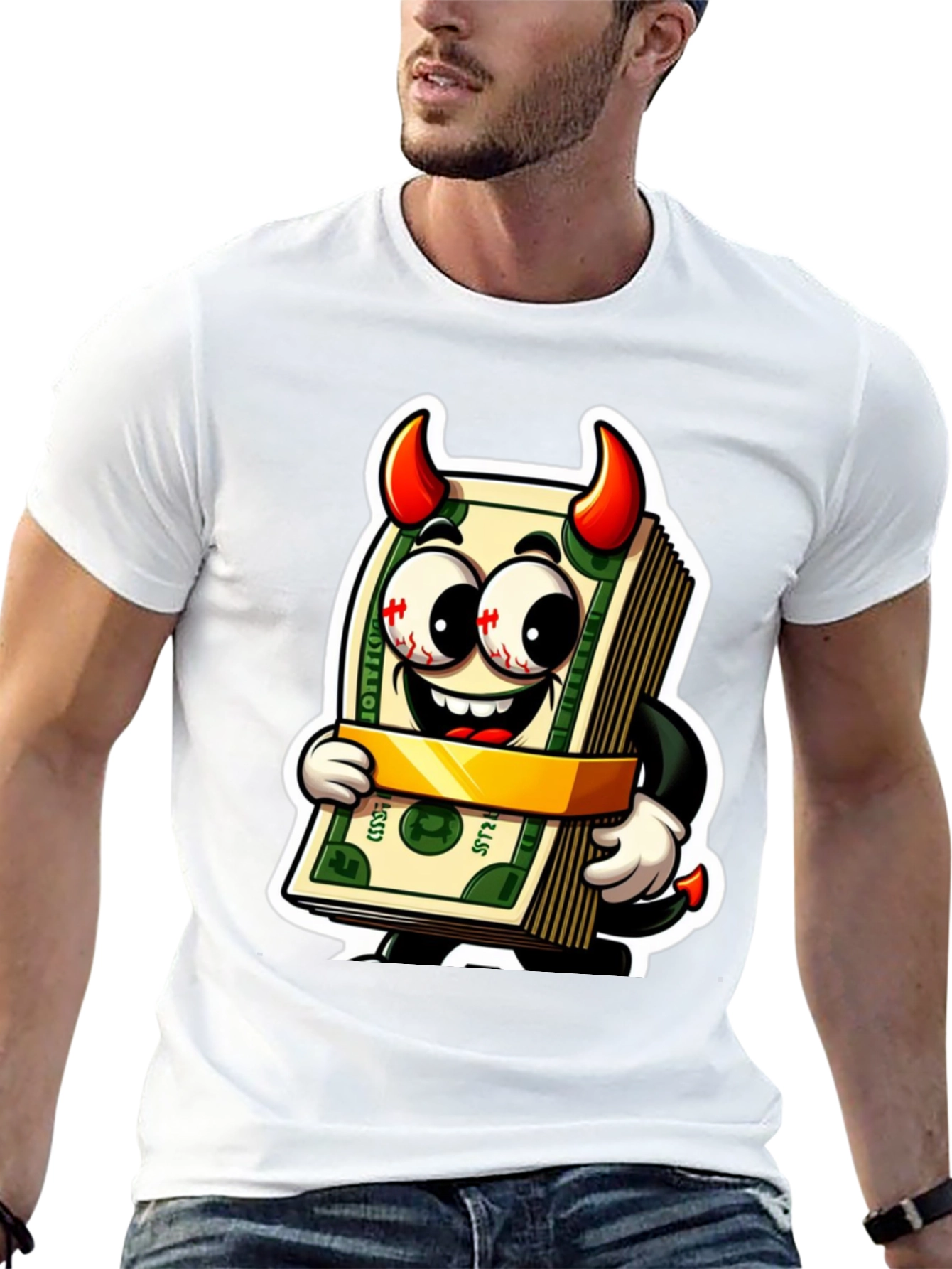 Black Money Devil Graphic Tee - Cartoon Cash Shirt view 13