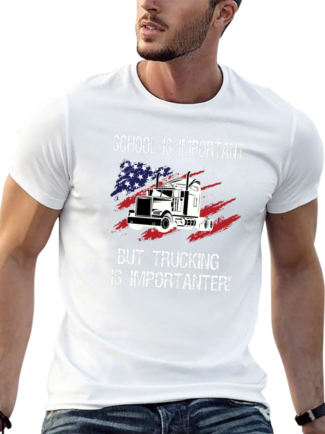 Black Trucker T-Shirt: School vs. Trucking Humor Tee view 13